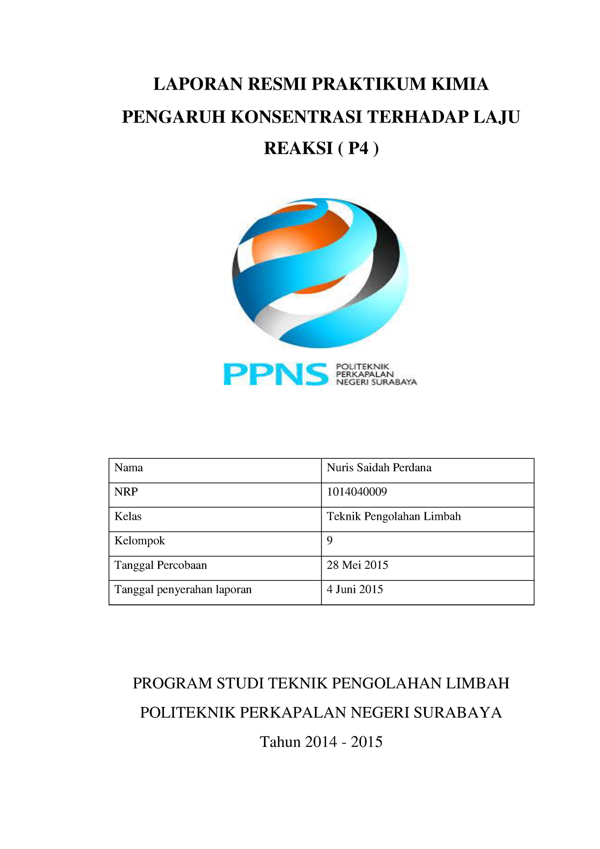 364349415 Pengaruh Konsentrasi Terhadap Laju Reaksi - LAPORAN RESMI ...