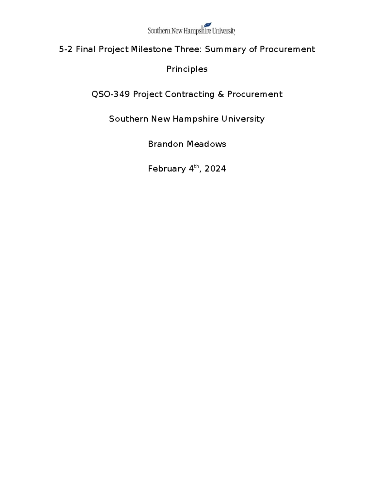 5-2 Final Project Milestone Three Summary of Procurement Principles ...