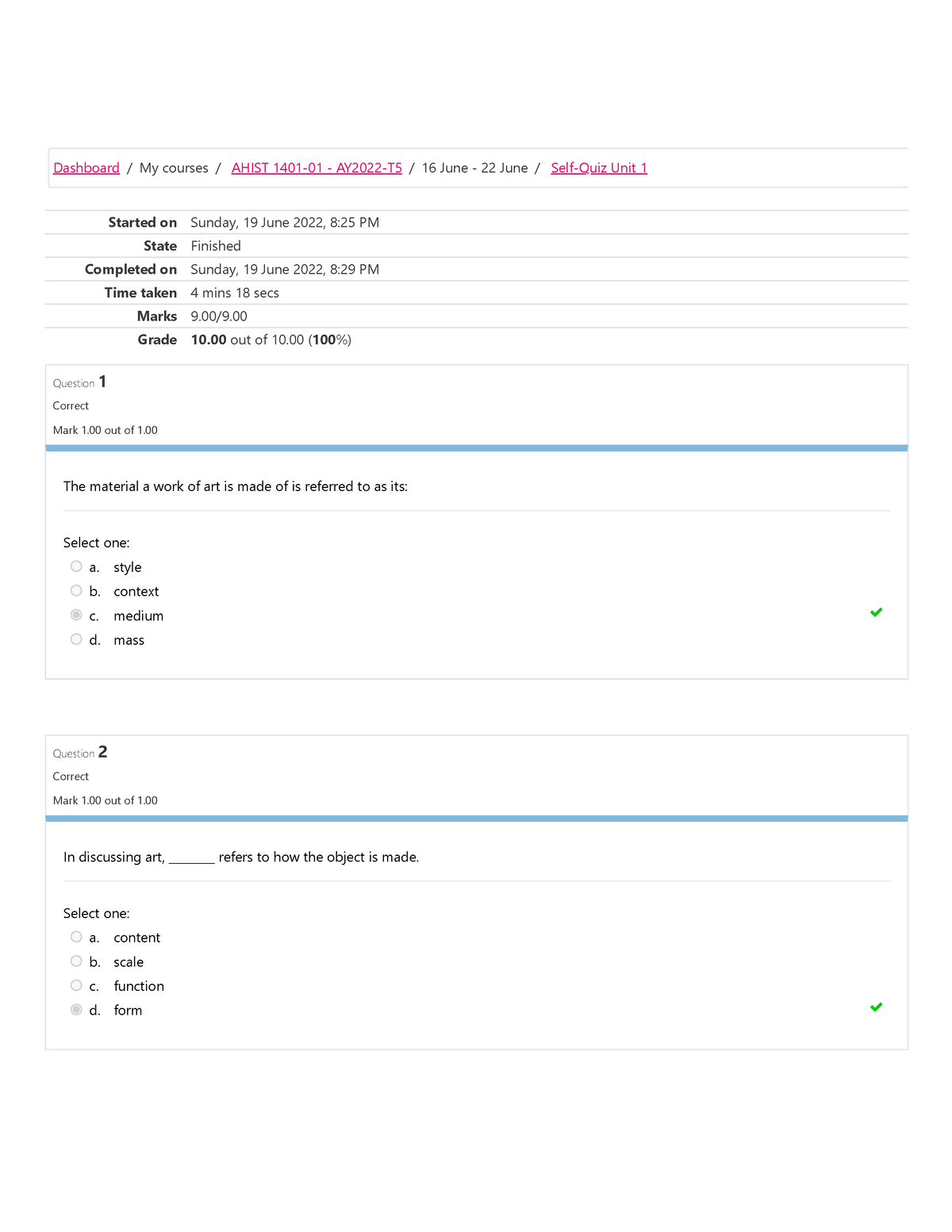 Self-Quiz Unit 1 Attempt Review - Started On Sunday, 19 June 2022, 8:25 ...