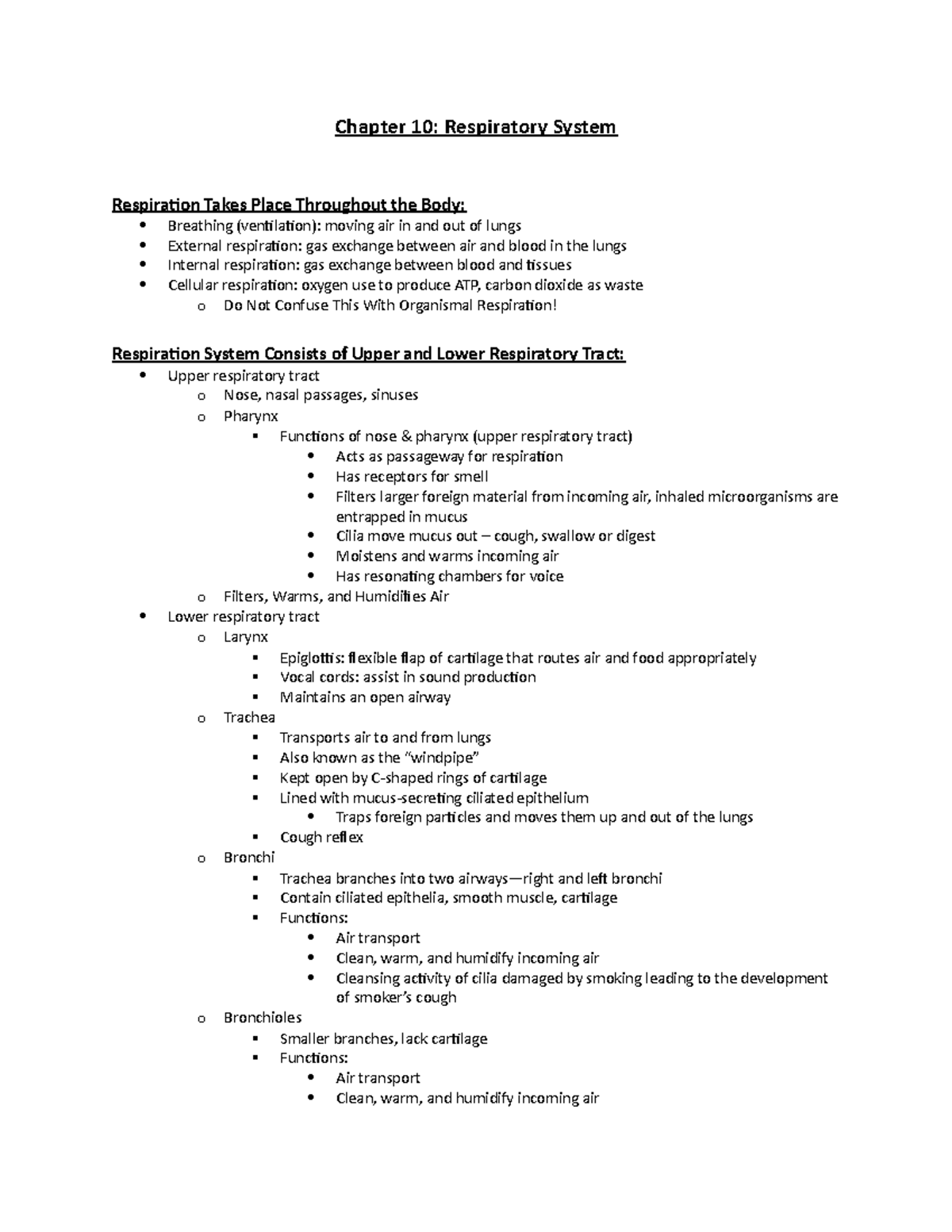 Chapter 10 Respiratory System Chapter 10 Respiratory System