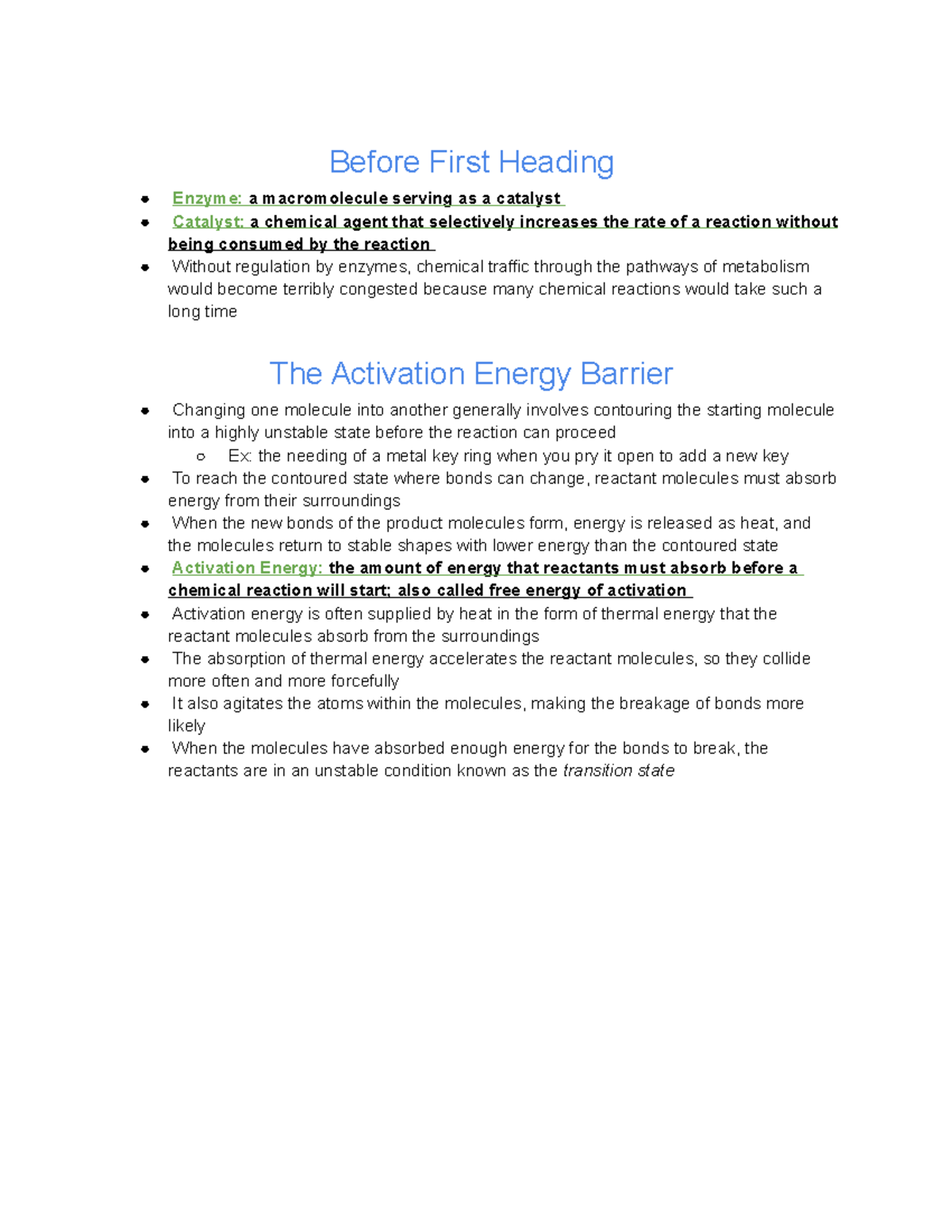8.4 Enzymes Speed Up Metabolic Reactions by Lowring Energy Barriers