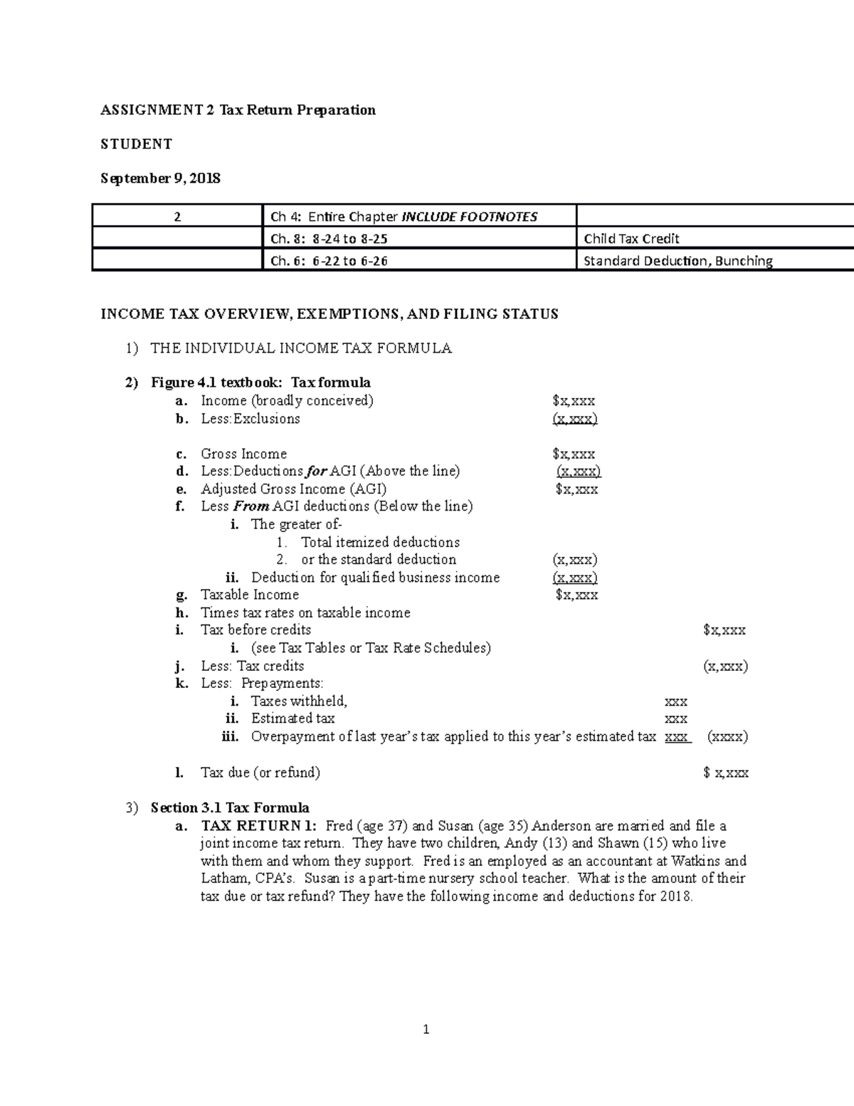 Assignment 2 Outline Students - ASSIGNMENT 2 Tax Return Preparation ...