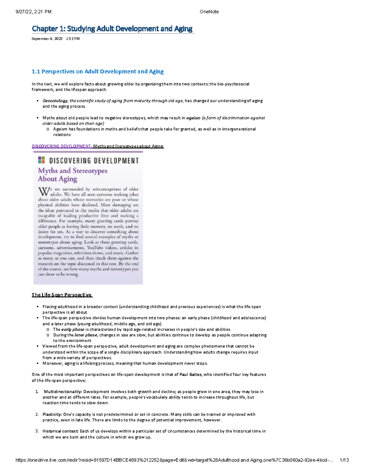 Chapter 1 Notes - Chapter 1: Studying Adult Development And Aging ...