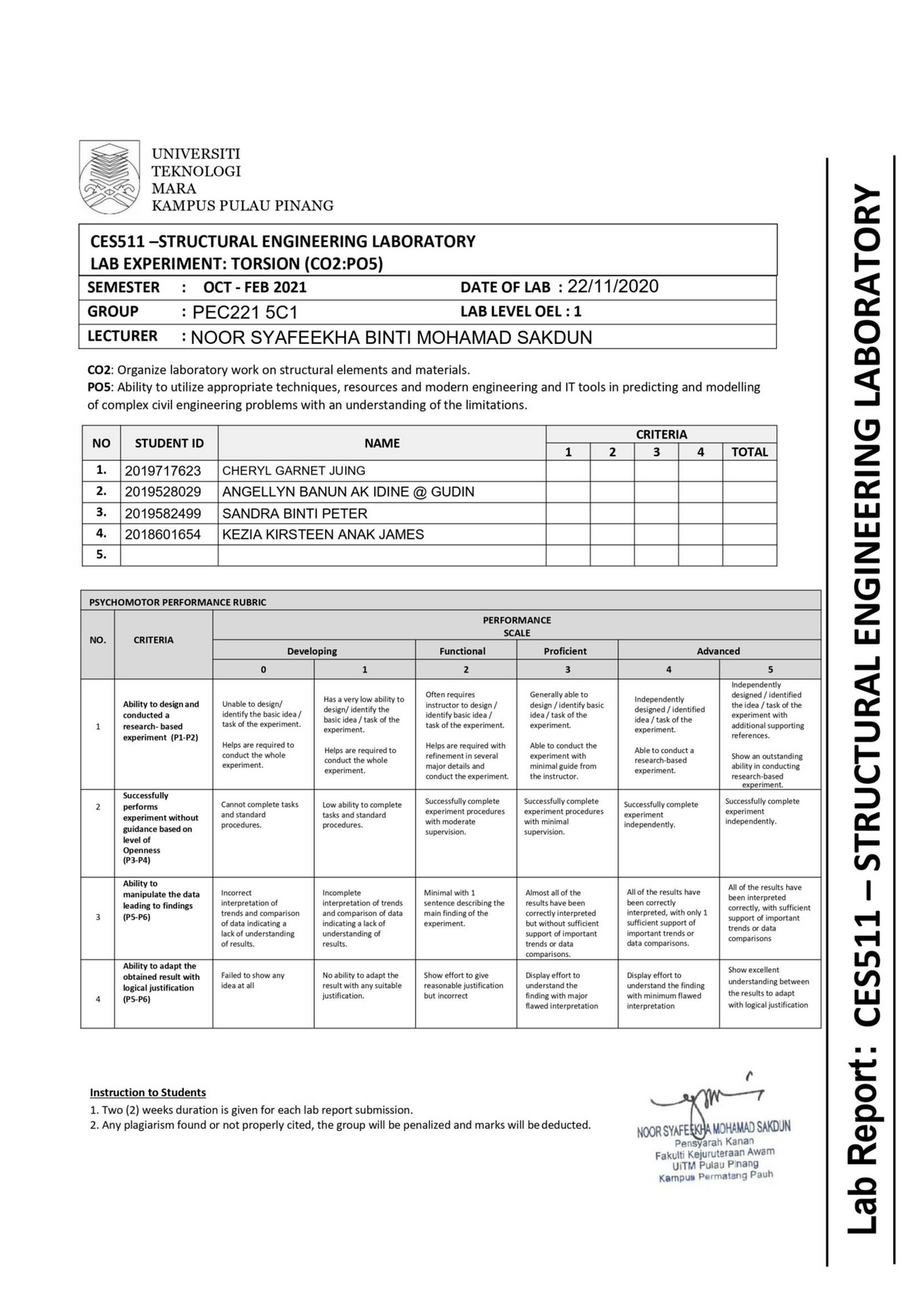 Torsion Lab Report - TABLE OF CONTENTS 1 INTRODUCTION 2 OBJECTIVE 3 ...