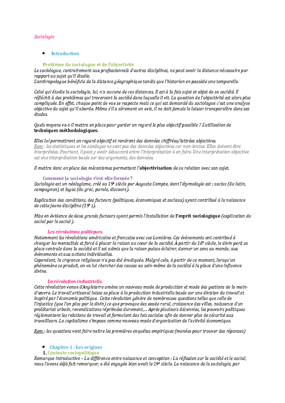 Sociologie-Synthèse - Notes de cours complet - Sociologie Introduction ...