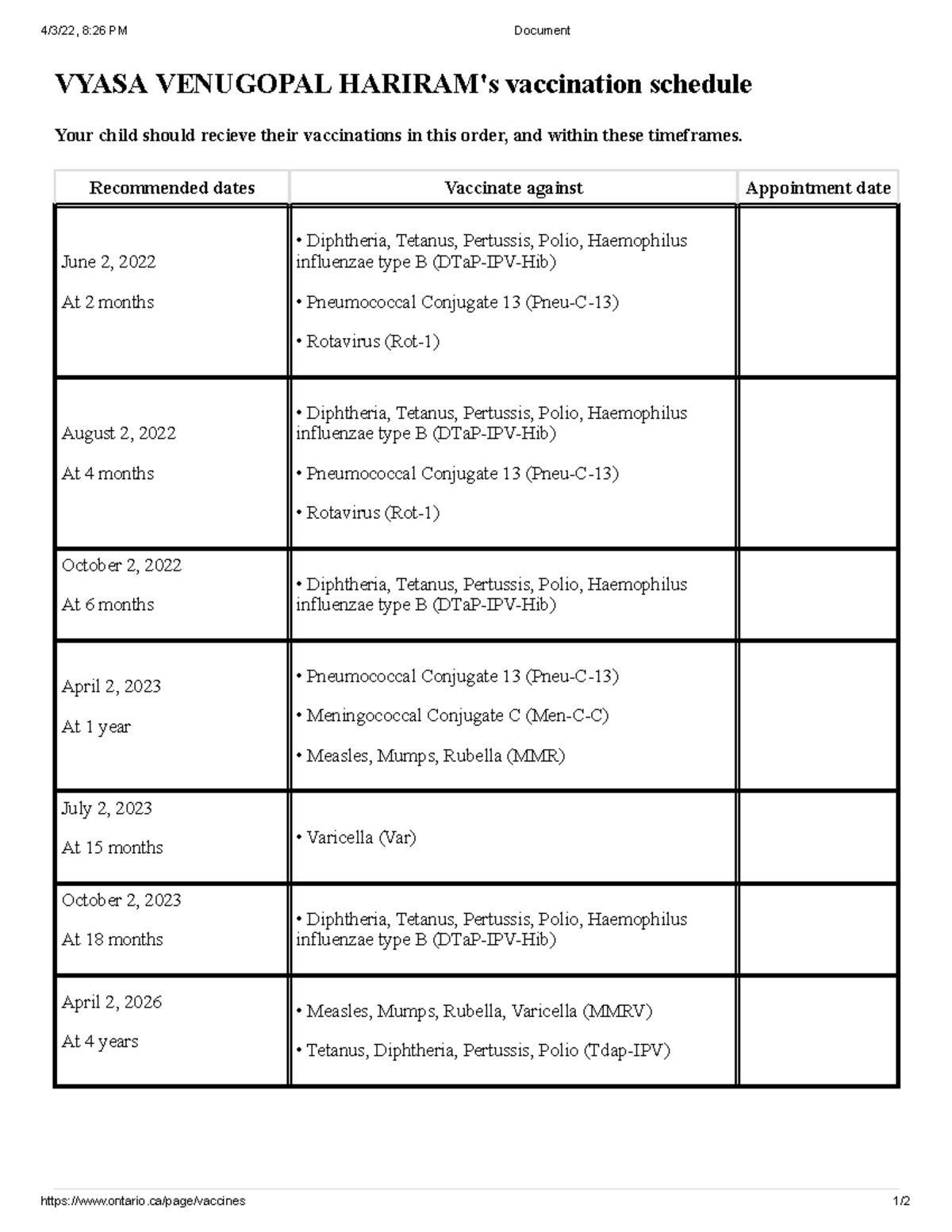 Vaccines and immunization ontario - 4/3/22, 8:26 PM Document ontario ...