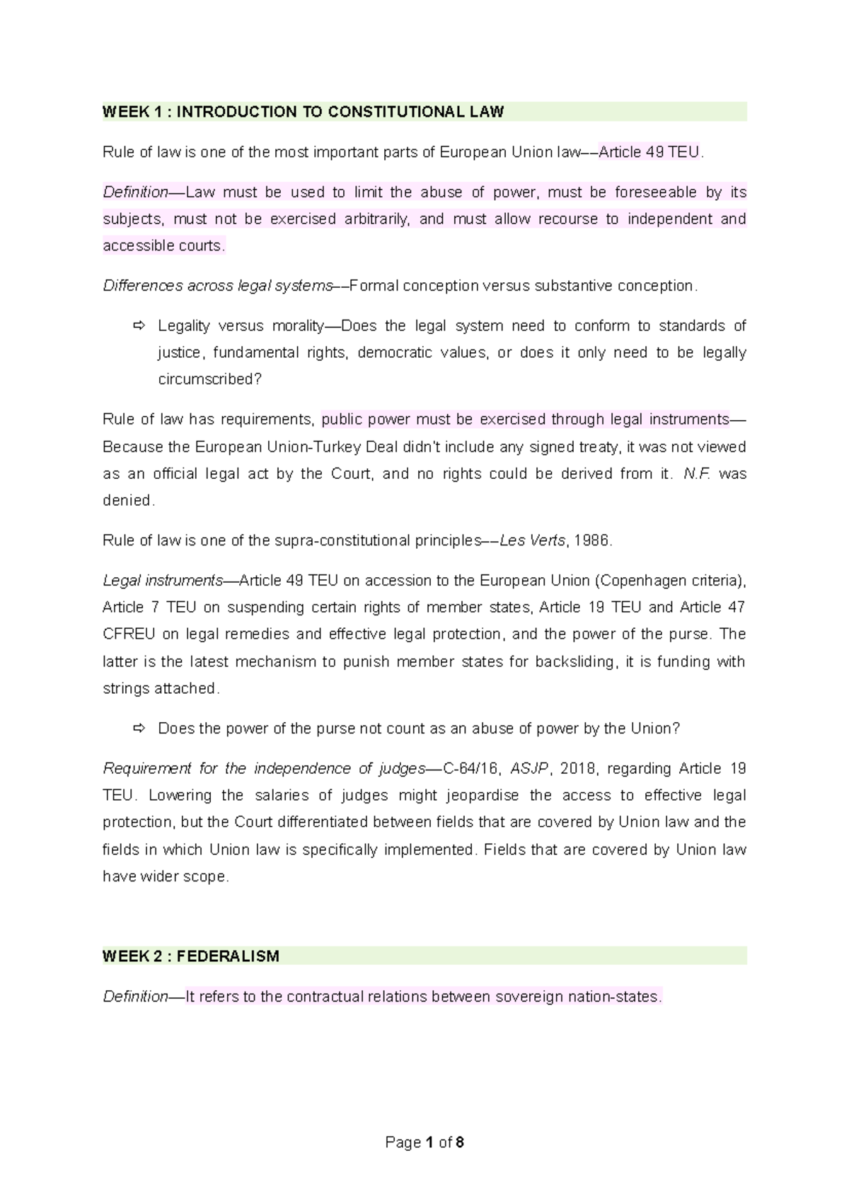 Constitutional Law - Revision Notes - WEEK 1 : INTRODUCTION TO ...