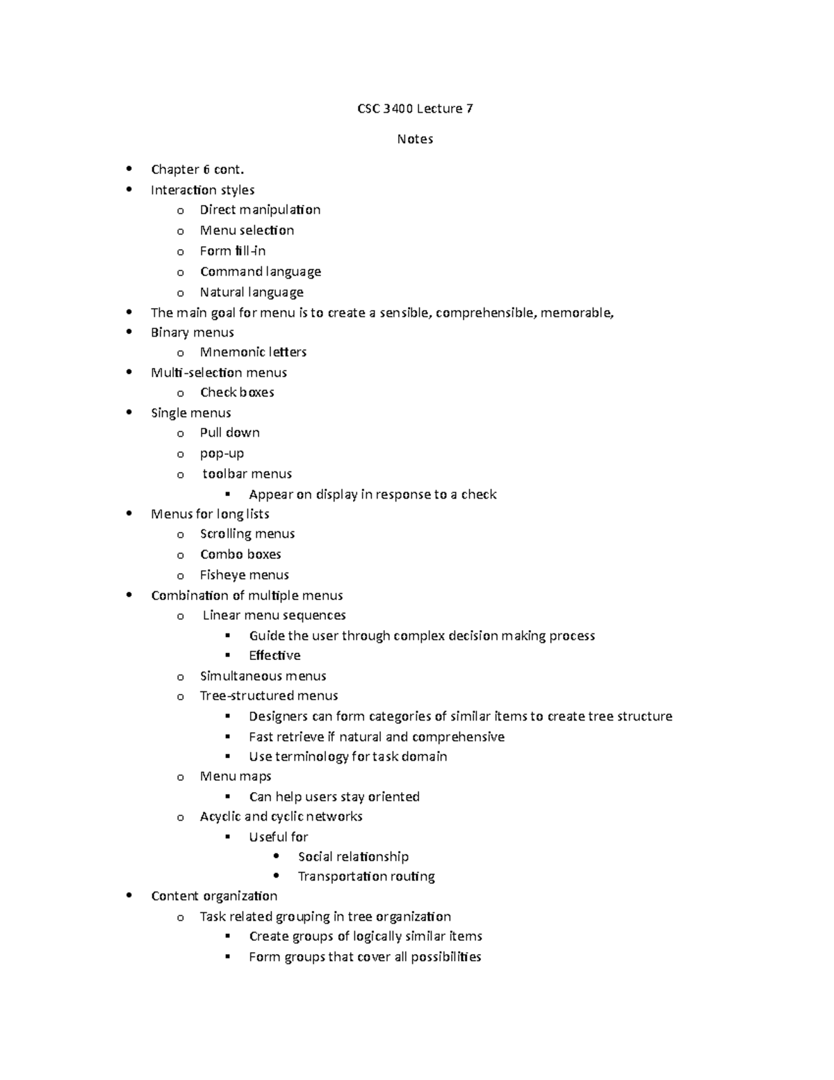 CSC 3400 Lecture 7 - CSC 3400 Lecture 7 Notes Chapter 6 cont ...