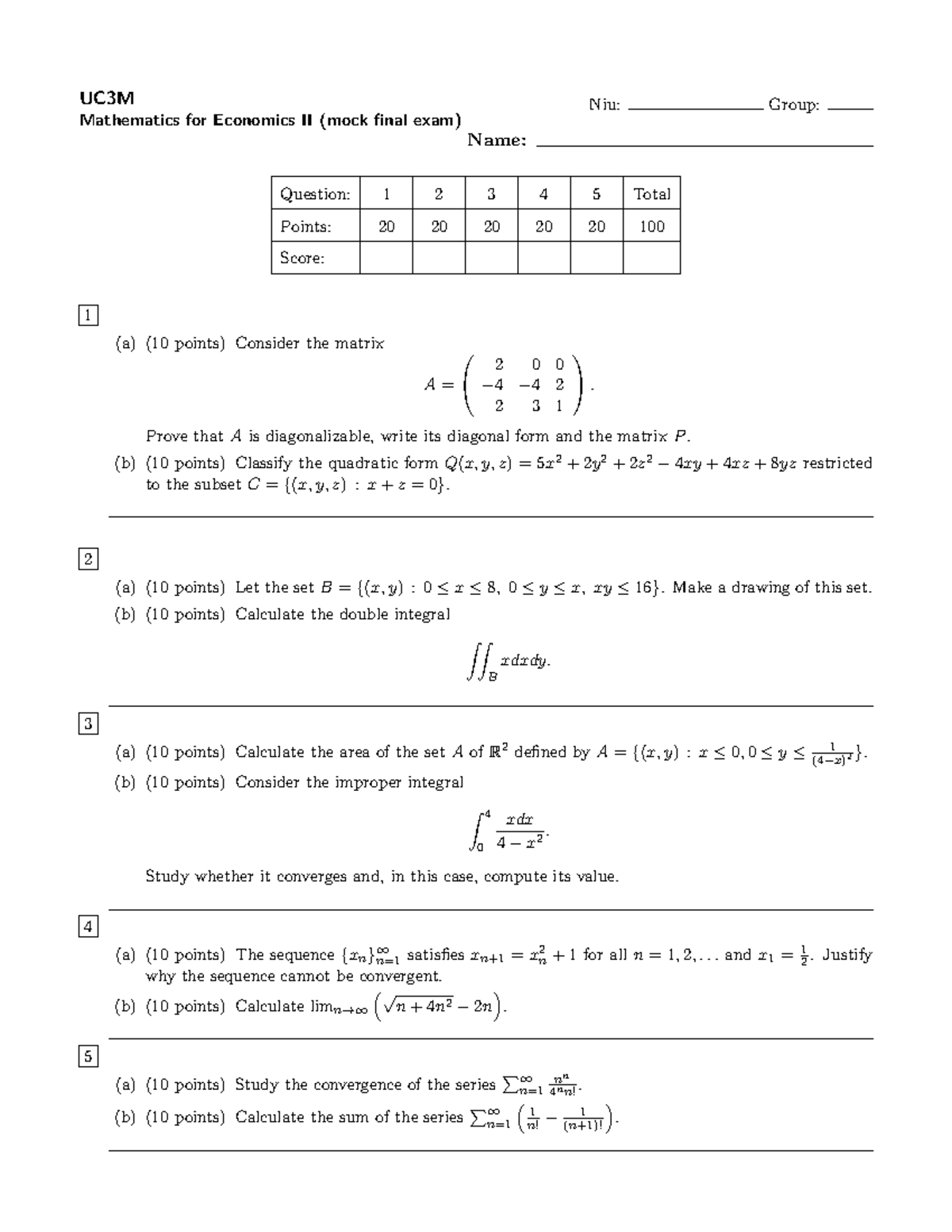 Math II ECO 2019 - Ejercicios - UC3M Mathematics for Economics II (mock