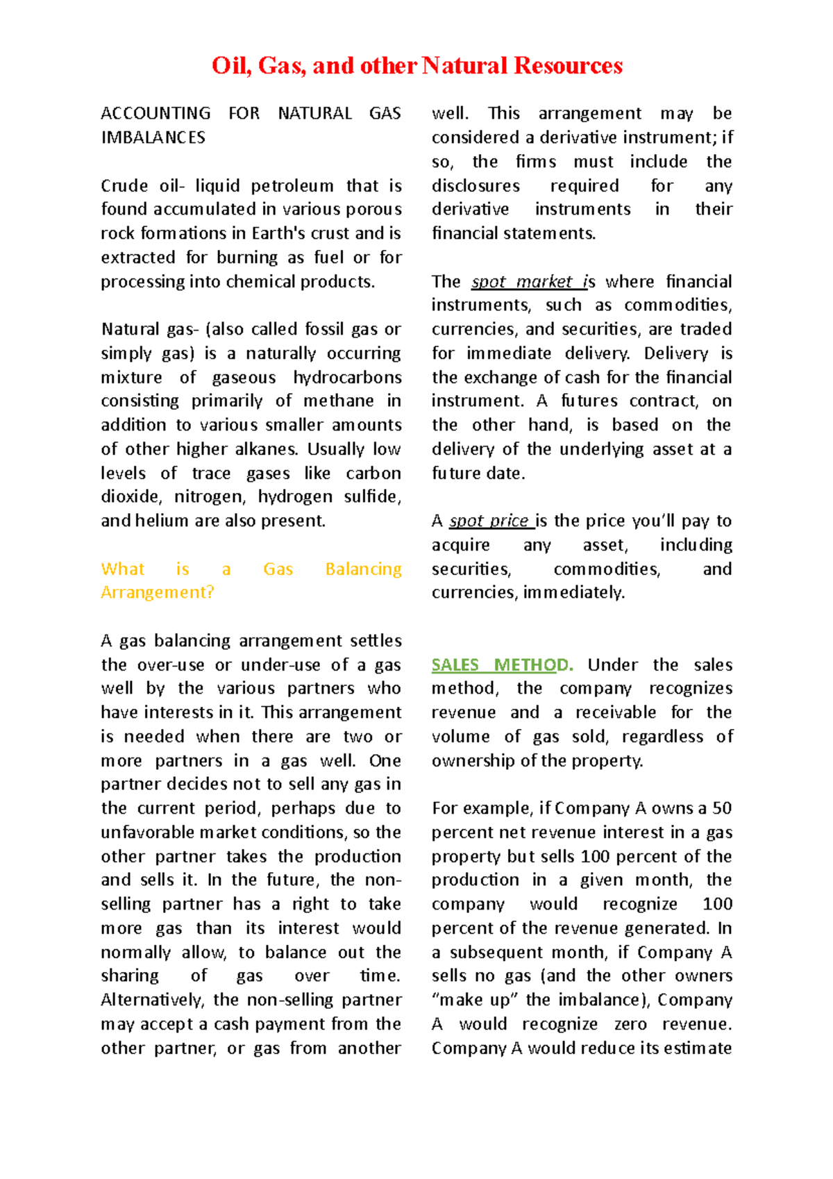 Oil Gas And Other Natural Resources Copy ACCOUNTING FOR NATURAL GAS