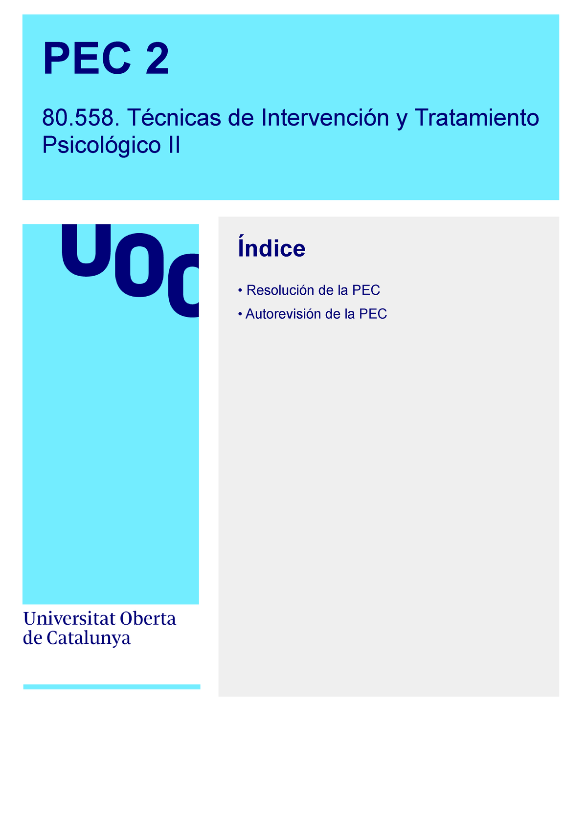 Pec2 Nota A Pec2 Nota A Pec 2 80 Técnicas De Intervención Y Tratamiento Psicológico Ii Índice 3793