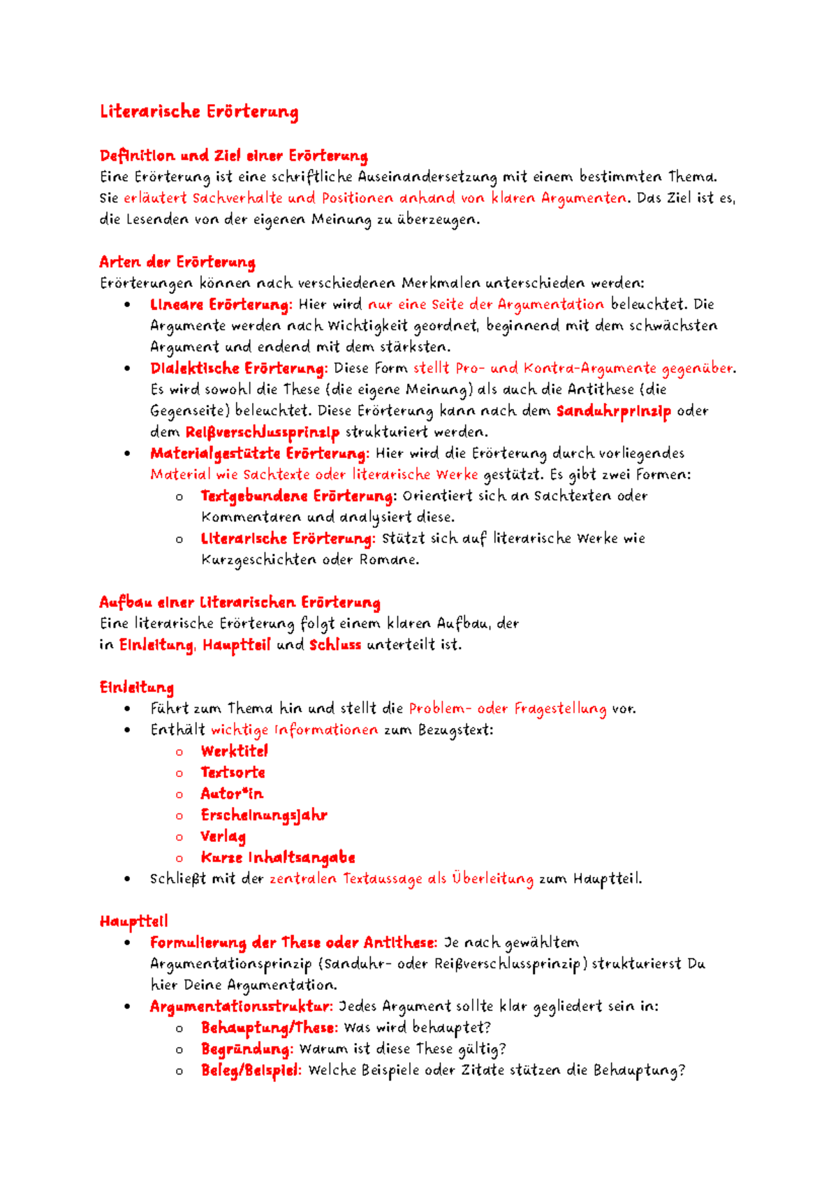 Literarische Erörterung verfassen - Literarische Erörterung Definition