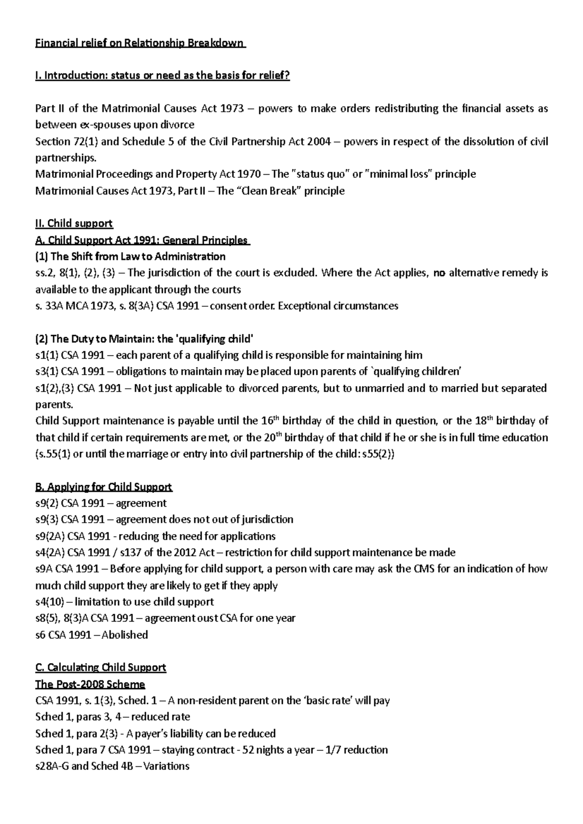 Financial relief on Relationship Breakdown 1 Introduction status or