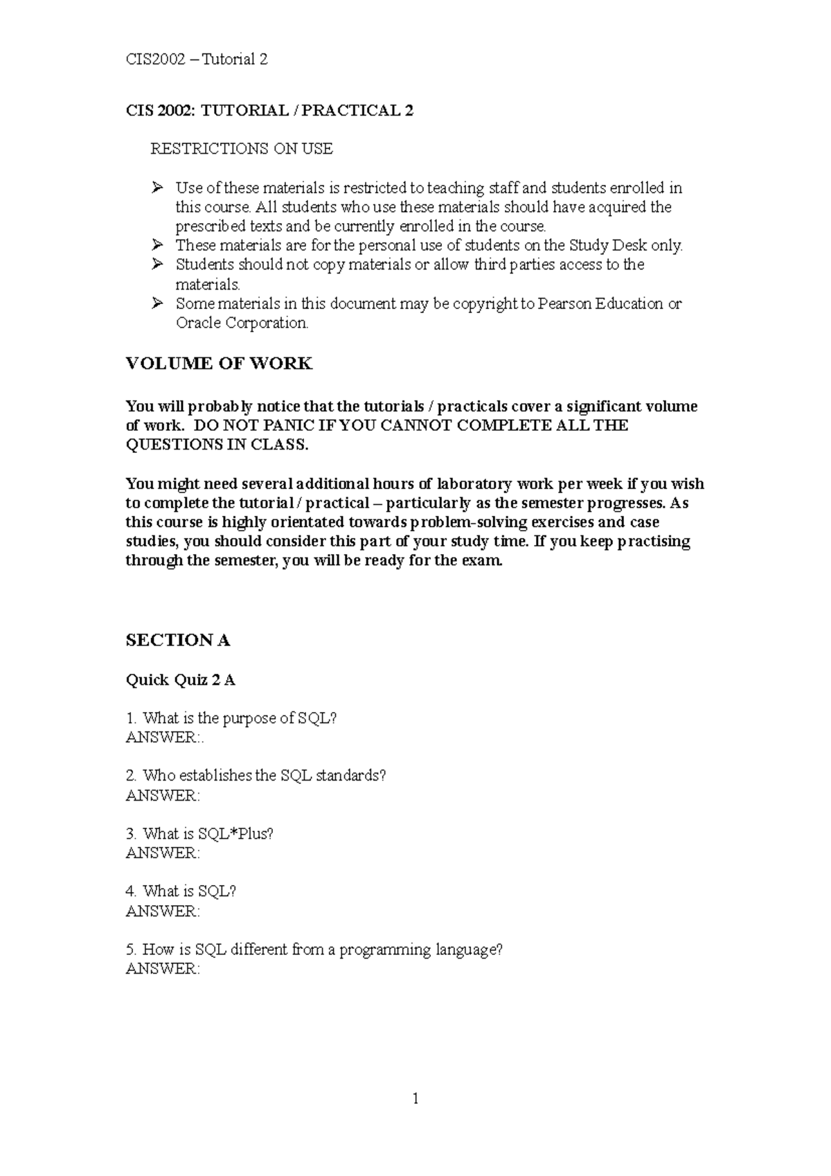 Tut2 CIS2002 2016 - Tutorial 2 - CIS2002 – Tutorial 2 CIS 2002 ...