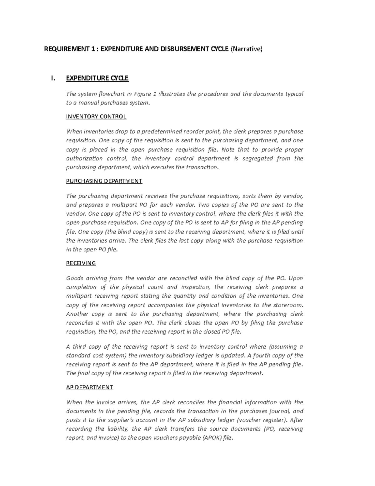 Expenditure and Disbursement Cycle - REQUIREMENT 1 : EXPENDITURE AND ...