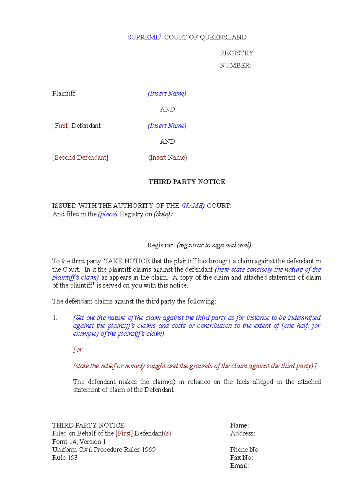 ucpr-form-014-third-party-notice-supremei-court-of-queensland