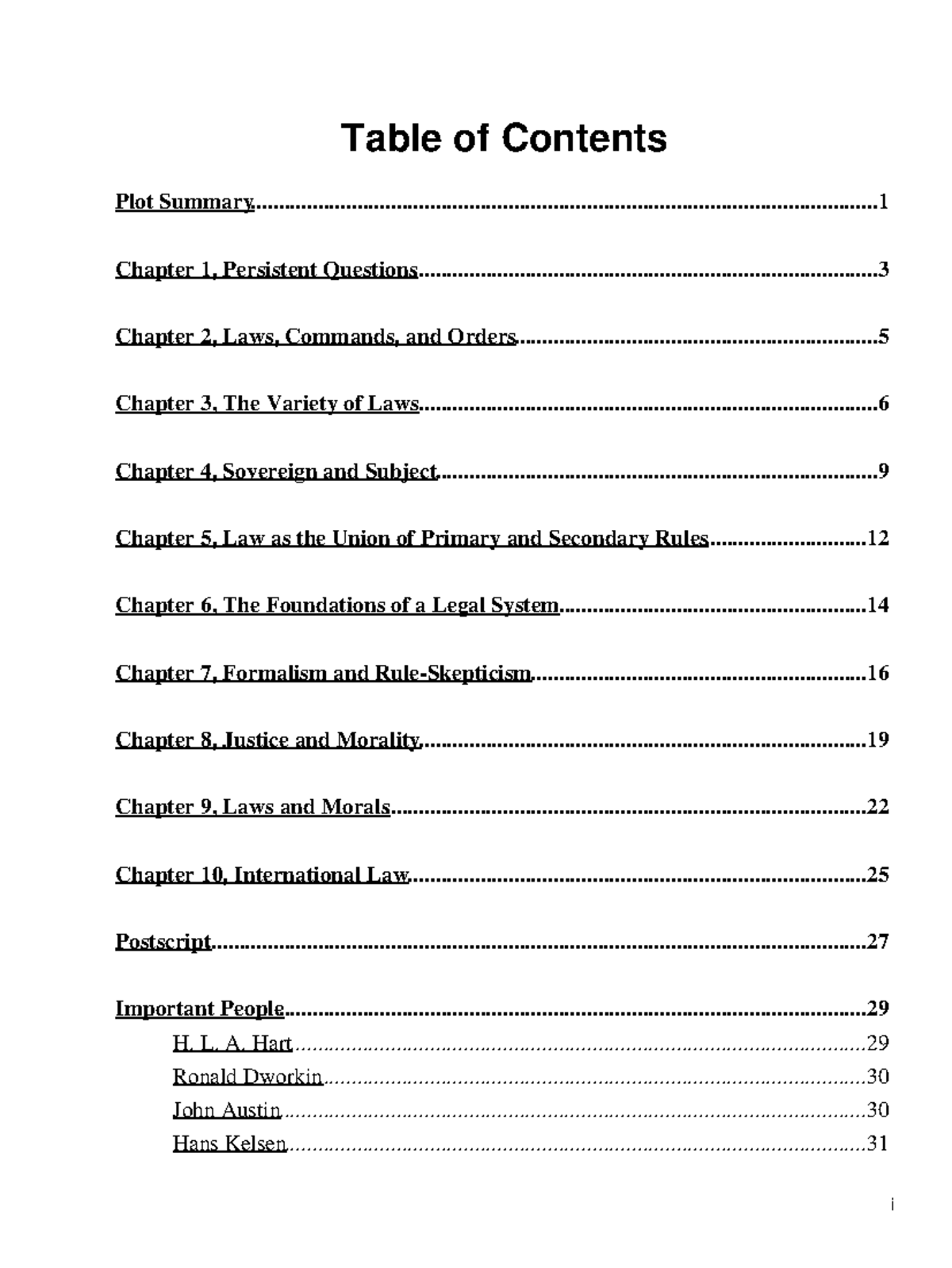 Hart Chapter Summaries - Table of Contents Table of Contents Plot - Studocu