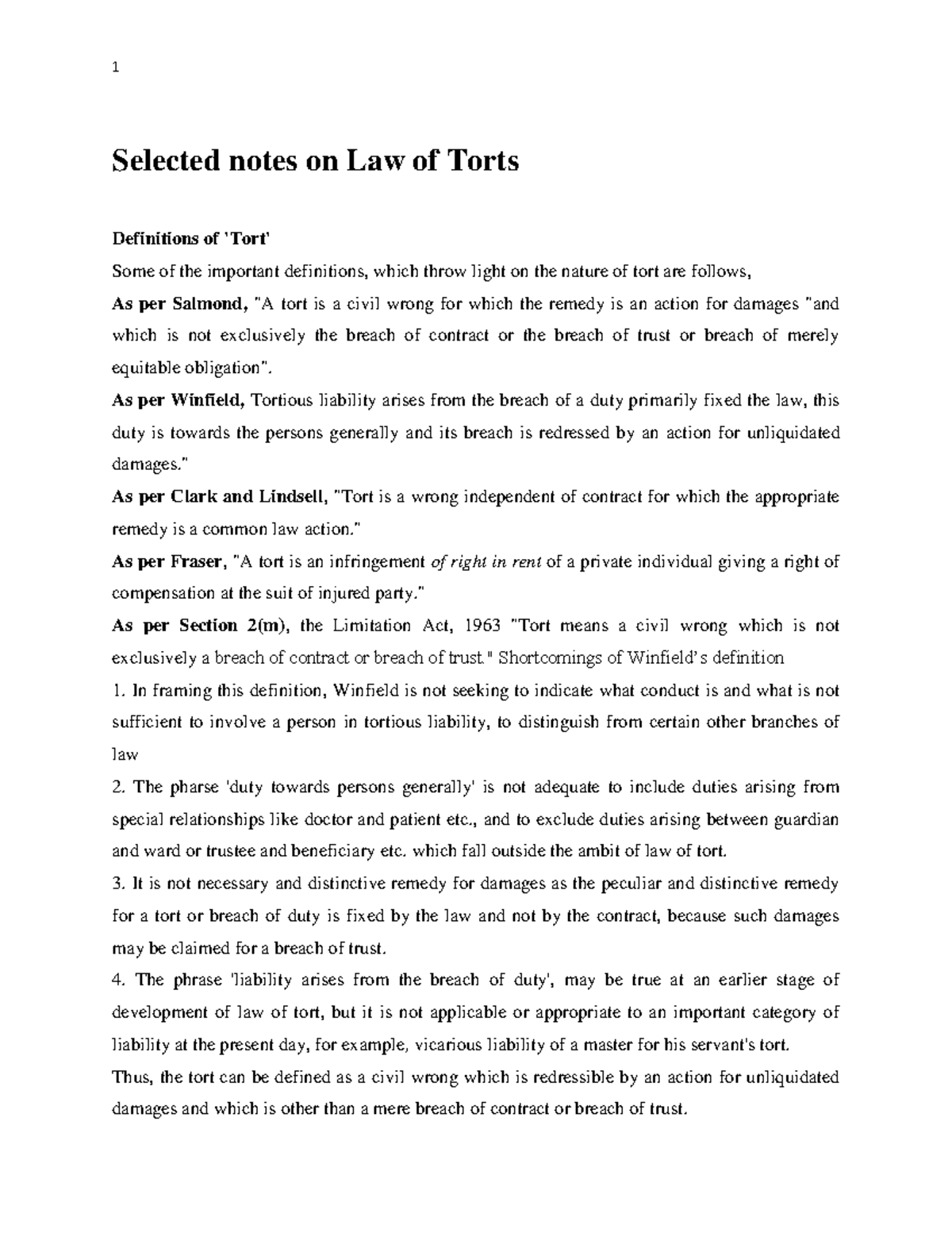 LAW OF Torts N - These Are My Own Notes For Law Of Tort. I Made It From ...