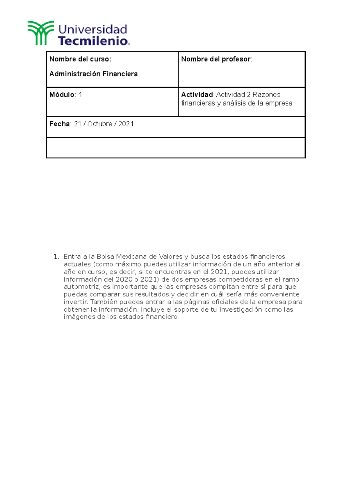 ACT 2 Administracion Financiera - Nombre del curso: Administración ...