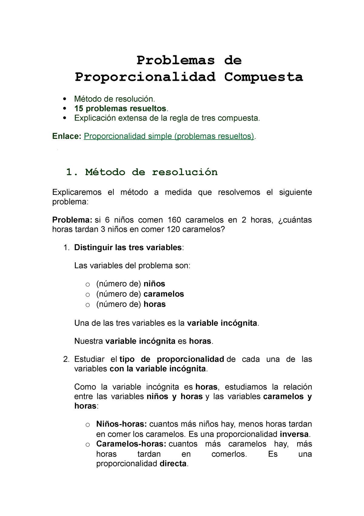 Proporcionalidad - Problemas De Proporcionalidad Compuesta Método De ...