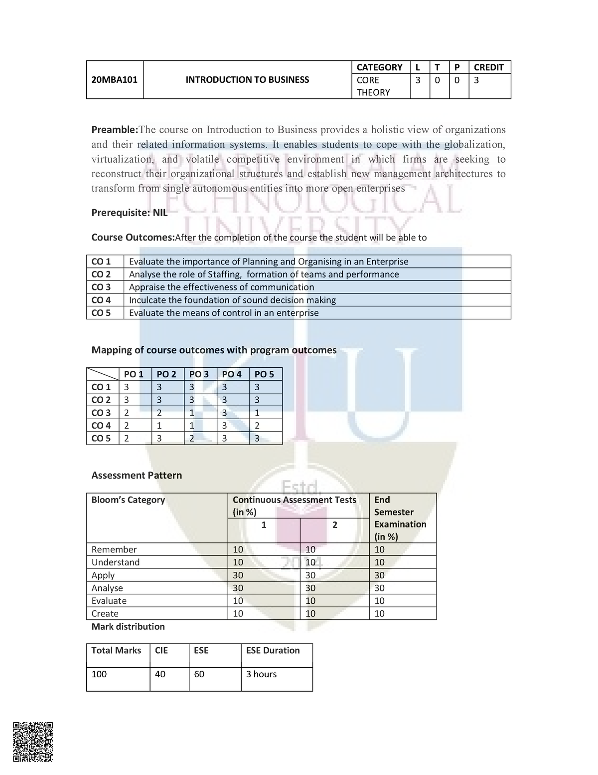 MBA Syllabus 2020-2-1 - Mba Syllabas - 20MBA101 INTRODUCTION TO ...