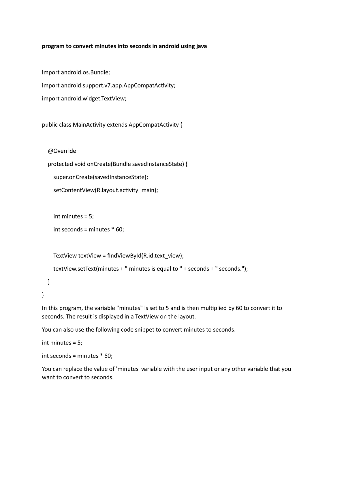android-minute-program-to-convert-minutes-into-seconds-in-android