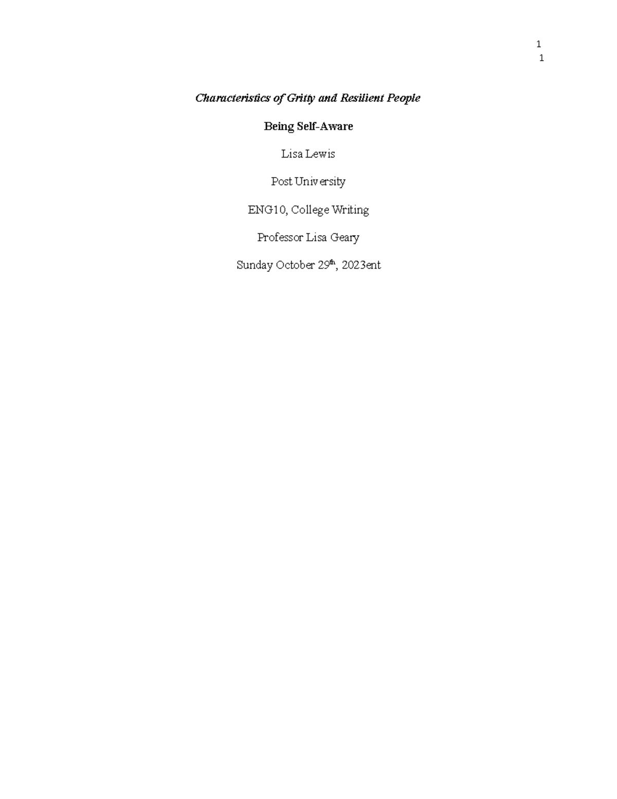 Lisa Lewis English Unit 1 college writing - 1 1 Characteristics of ...