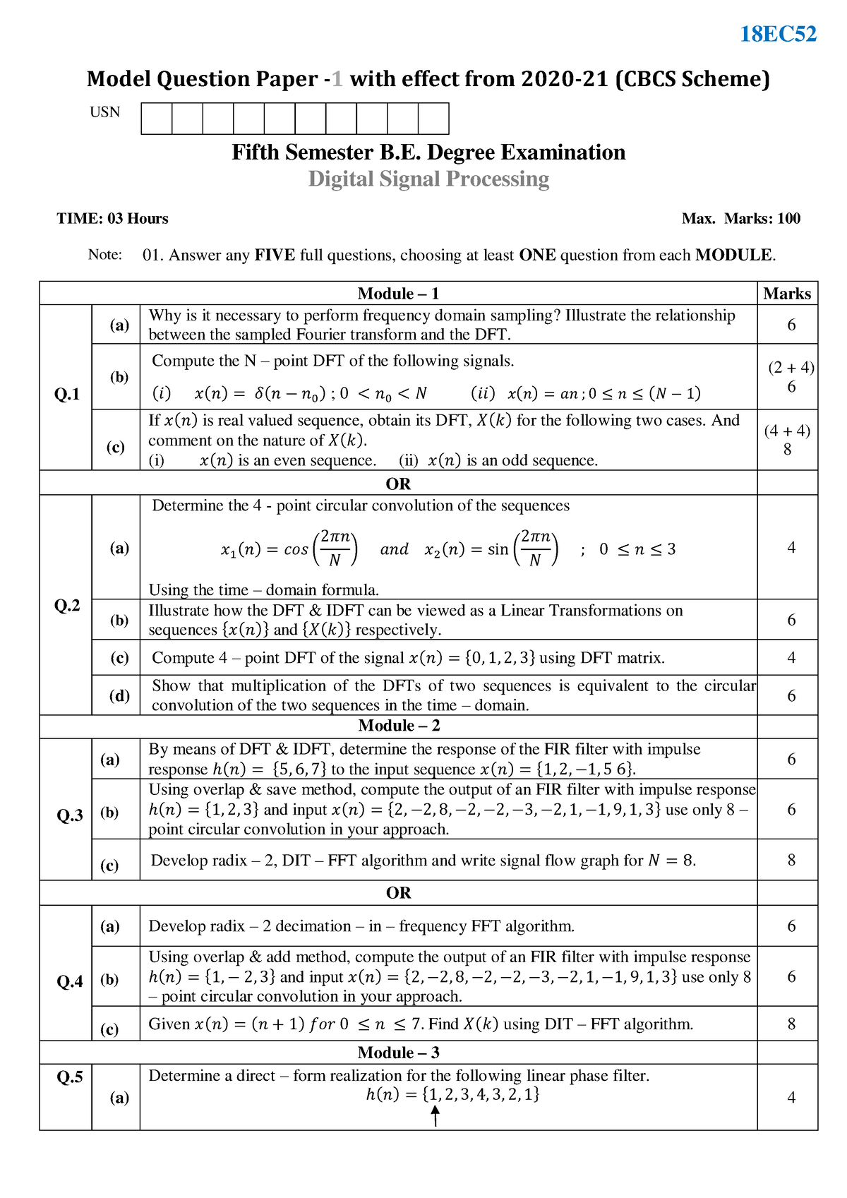 18EC52 - Notes - Model Question Paper - 1 With Effect From 2020-21 ...