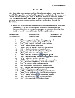 TESL 205 Practice 4 - Alexys Bosse Practice # Directions: Please answer ...