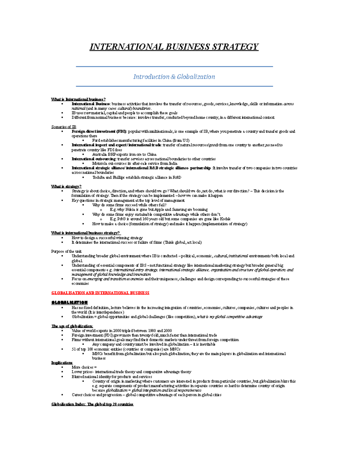 Final Notes - IBUS2101 Coursework - INTERNATIONAL BUSINESS STRATEGY ...