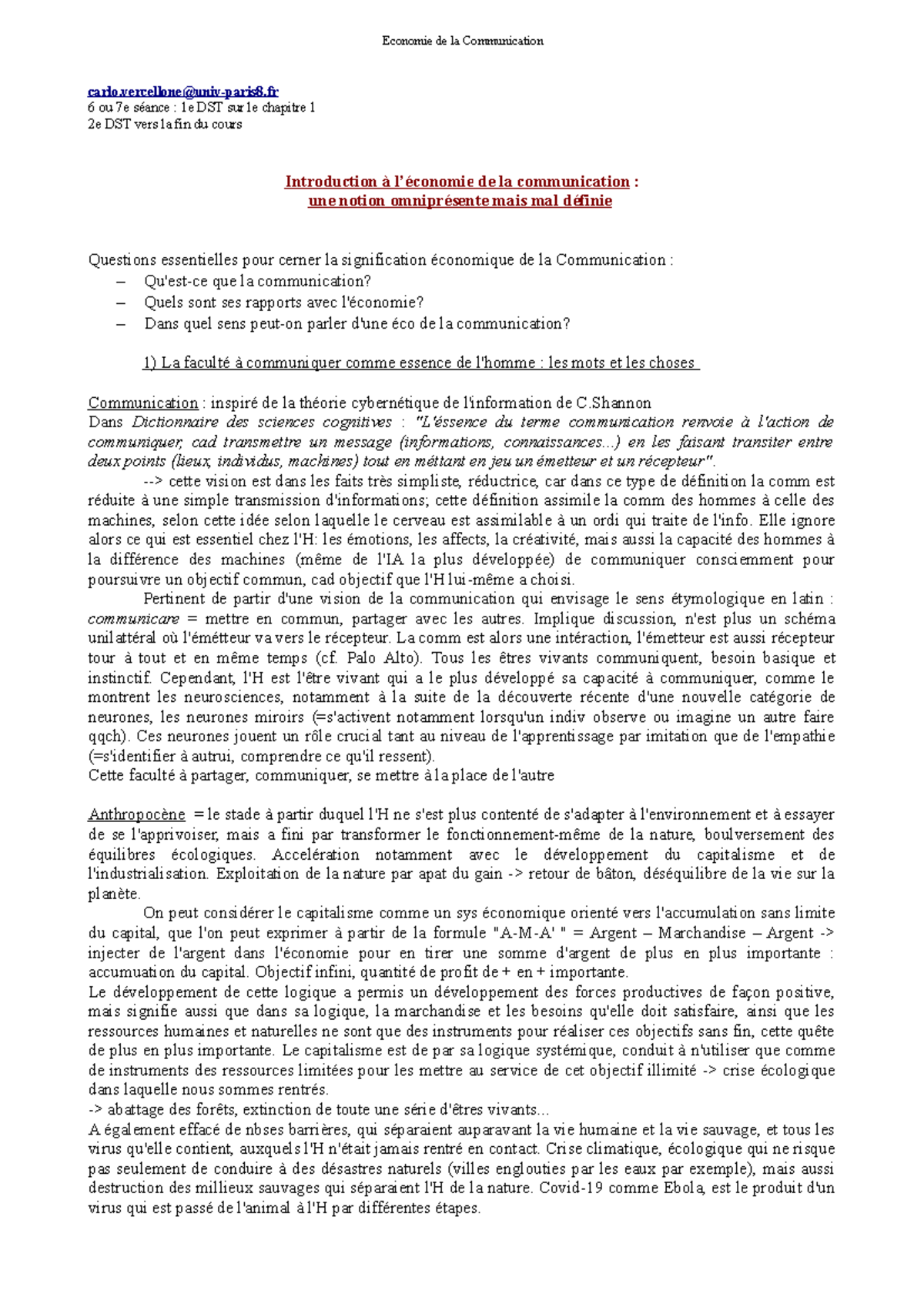 Economie de la Communication - ..) en les faisant transiter entre deux ...
