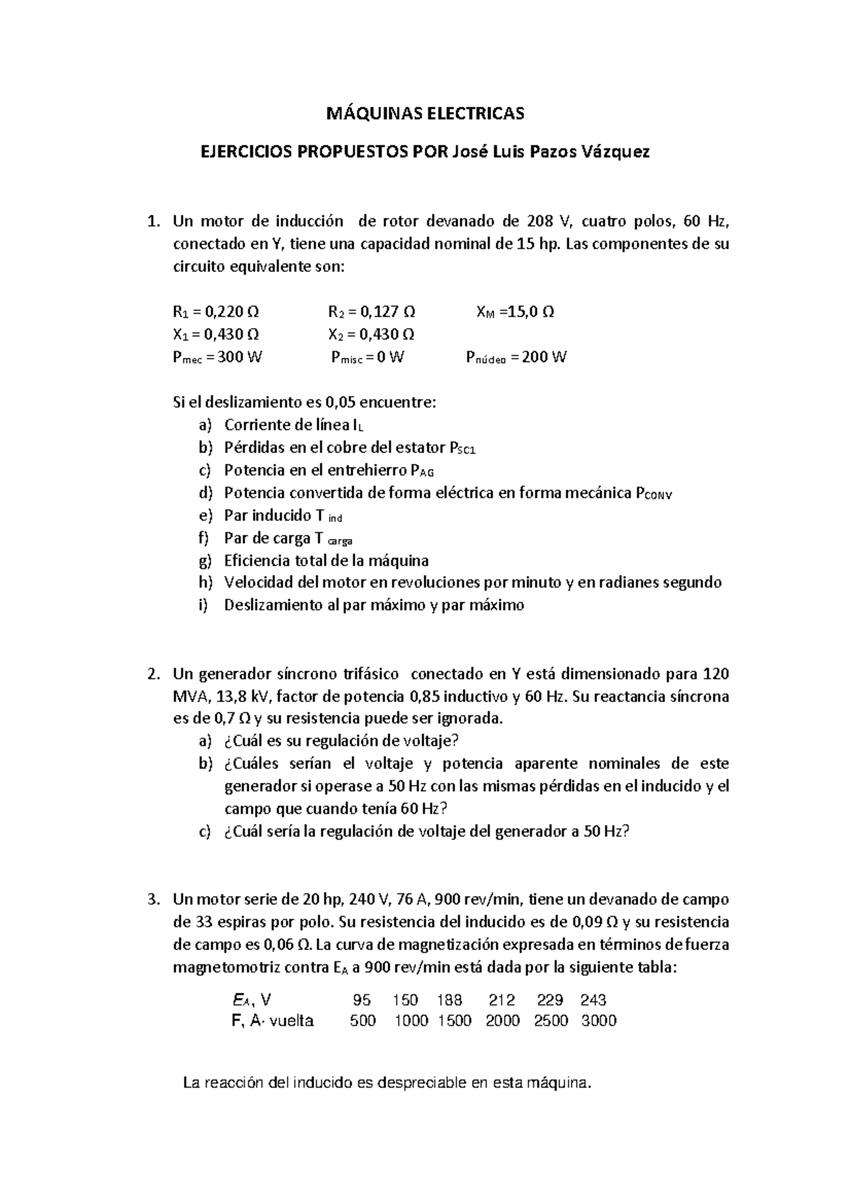 Ejercicios-propuestos-3 - MÁQUINAS ELECTRICAS EJERCICIOS PROPUESTOS POR ...