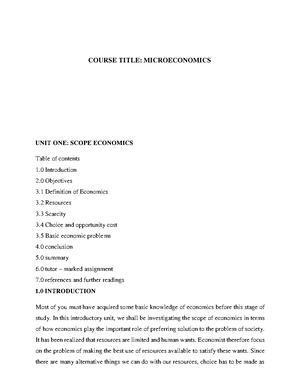 Microeconomics 1 - Unit 1: Introduction Lesson 1: Nature And ...