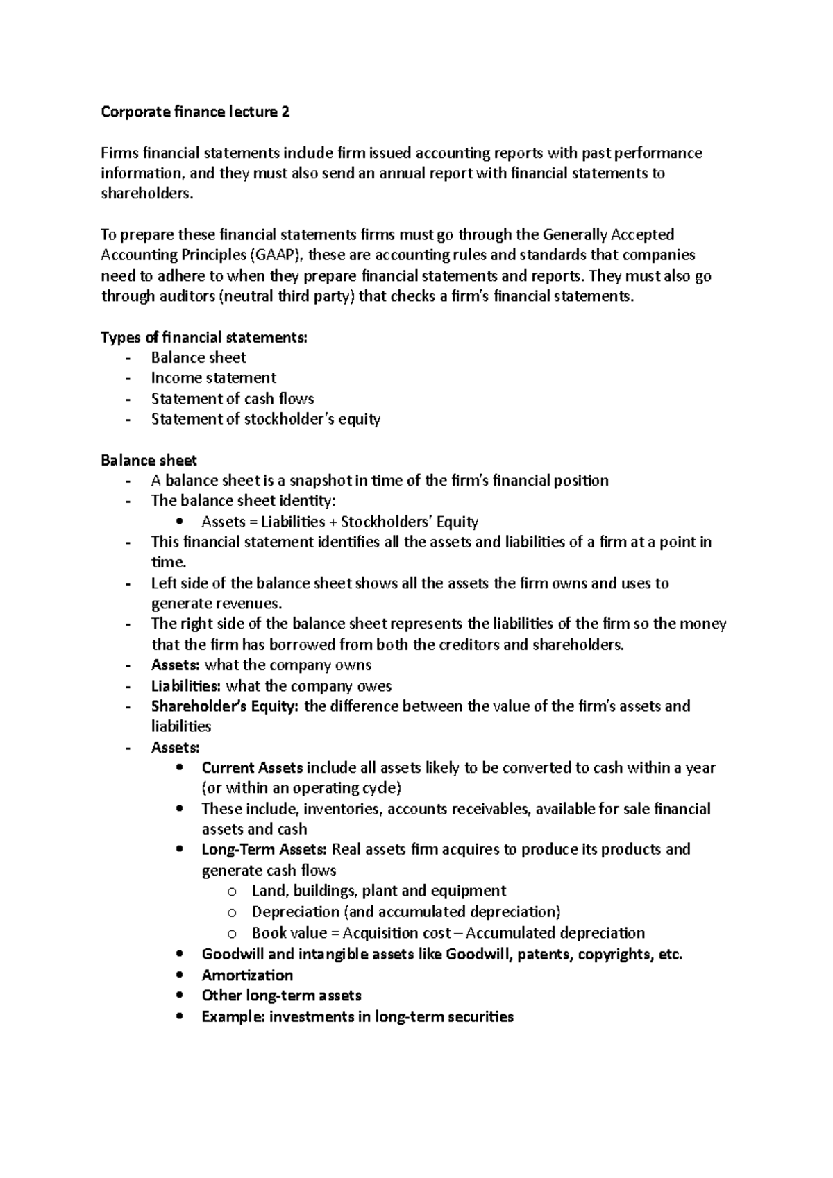 Corporate finance lecture 2 - ECOM015 - QMUL - Studocu
