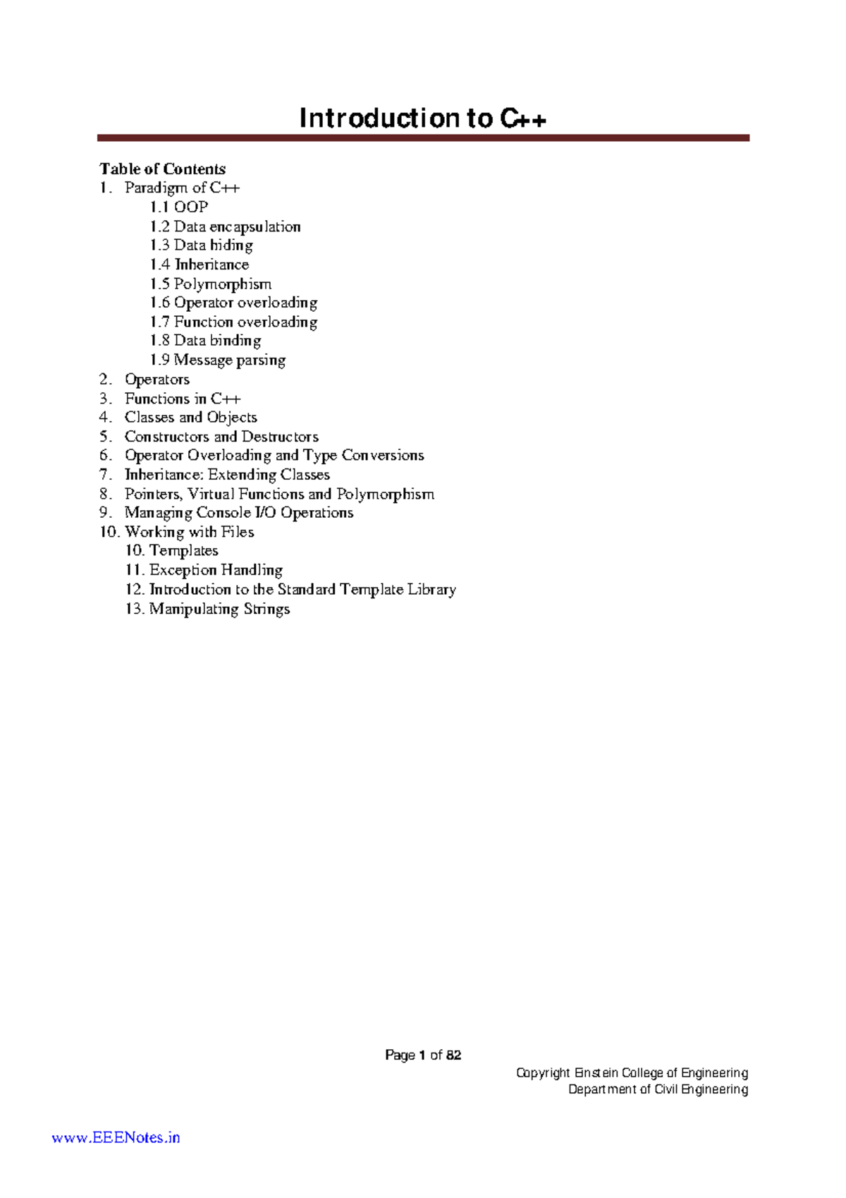 C++ notes - Page 1 of 82 Copyright Einst ein College of Engineering ...