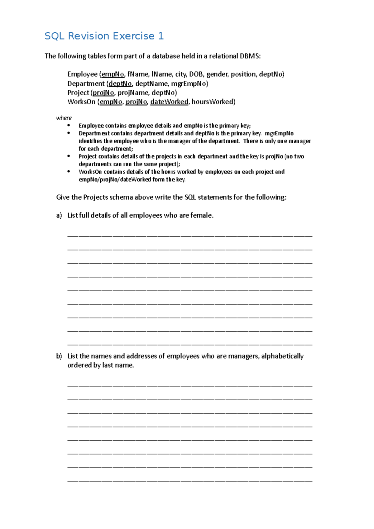 SQL Revision Exercise 1 Creativity Module 3 - SQL Revision Exercise 1 ...
