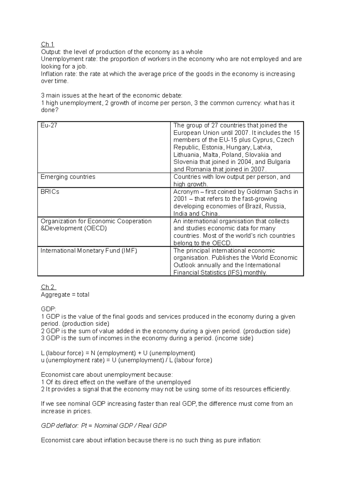 Macroeconomics Summary Final Exam (chapters 1,2,3,4,5,6,7,8,9,13,14,15 ...