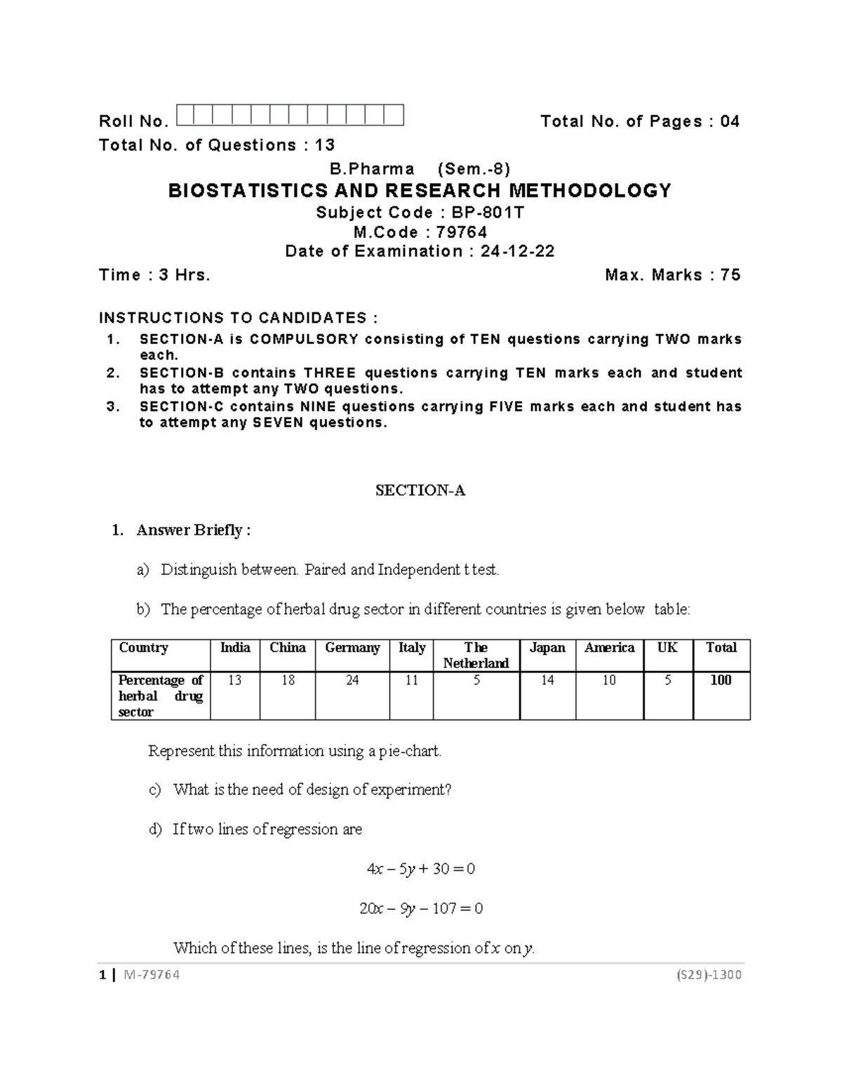 Bpharma 8 sem biostatistics and research methodology 79764 dec 2022 ...