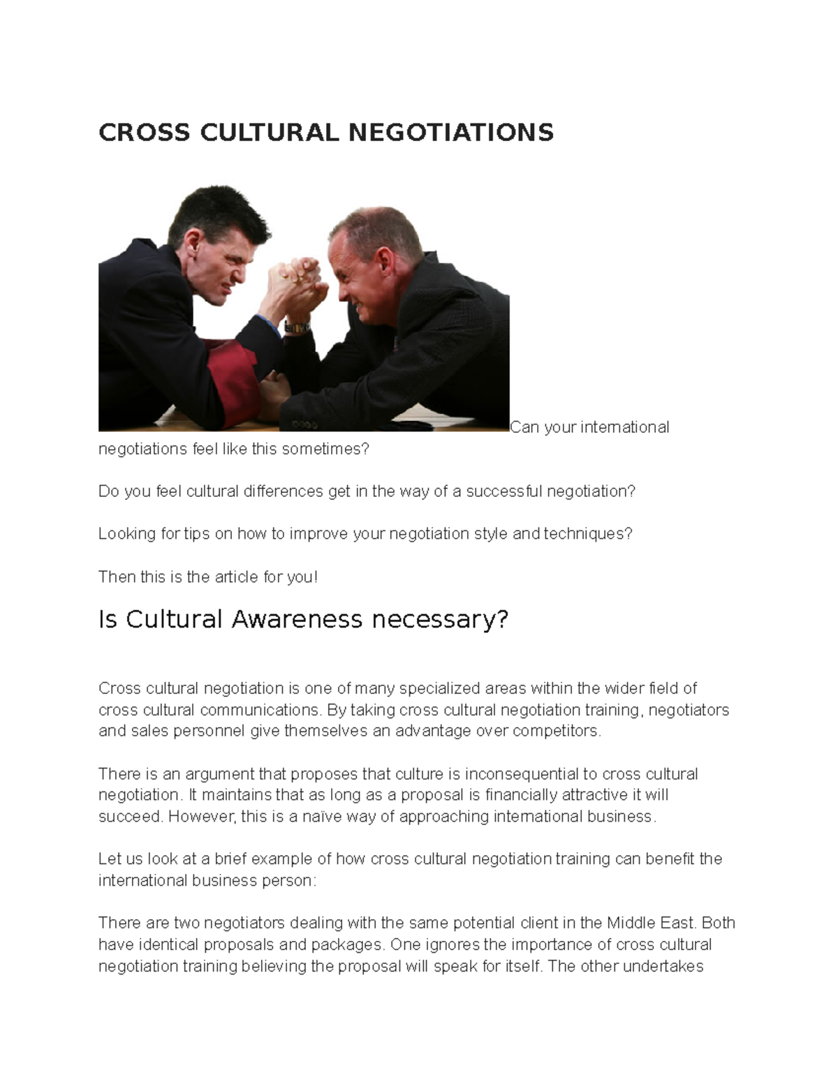 Cross Cultural Negotiations - CROSS CULTURAL NEGOTIATIONS Can Your ...