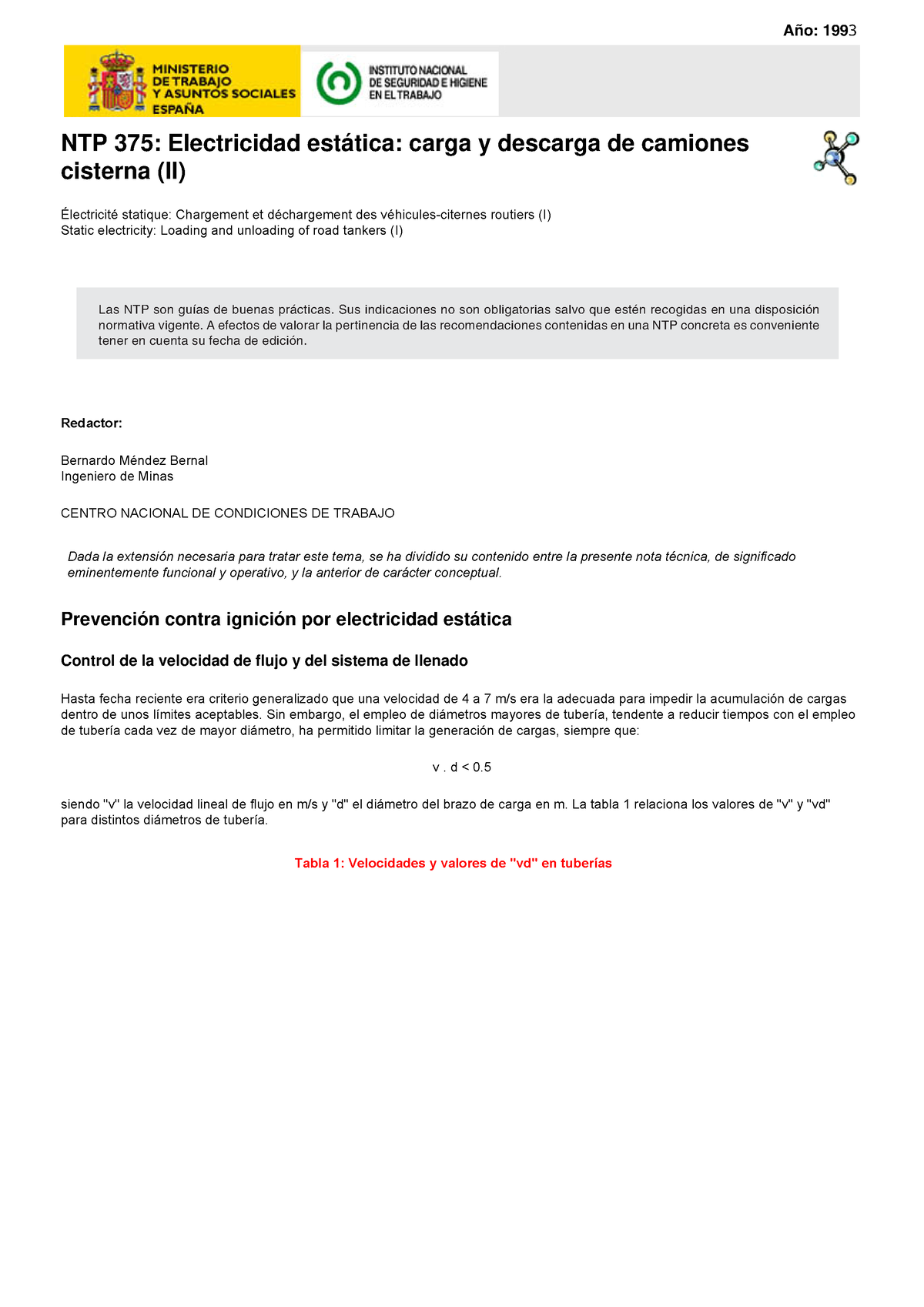 Ntp 375 Electricidad Estática Carga Y Descarga De Camiones - NTP 375 ...