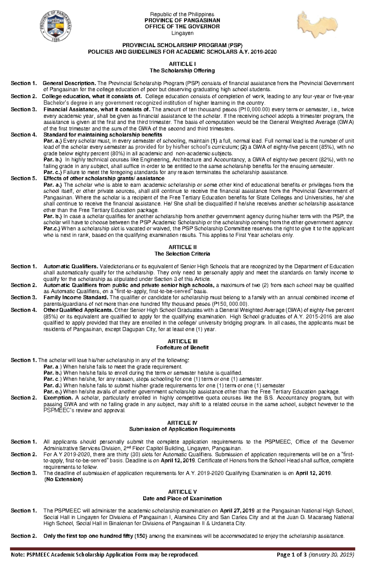 PSP Guidelines 2019 Guide Note PSPMEEC Academic Scholarship