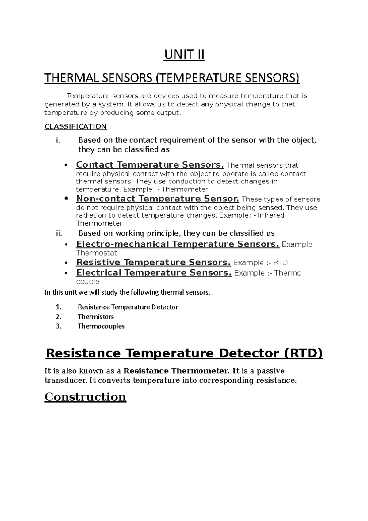 Thermal sensorsSensors and Transducers UNIT II THERMAL SENSORS