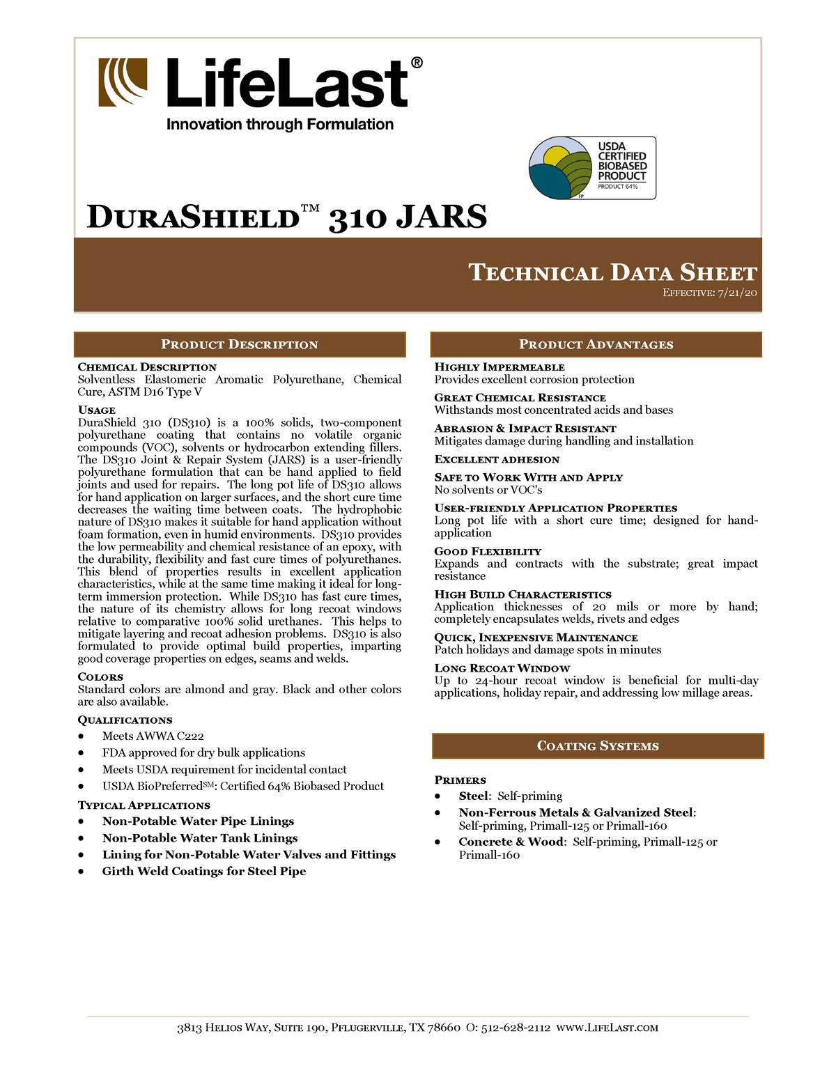 Technical Data Sheet DS310 JARS - 3813 Helios Way, Suite 190 ...