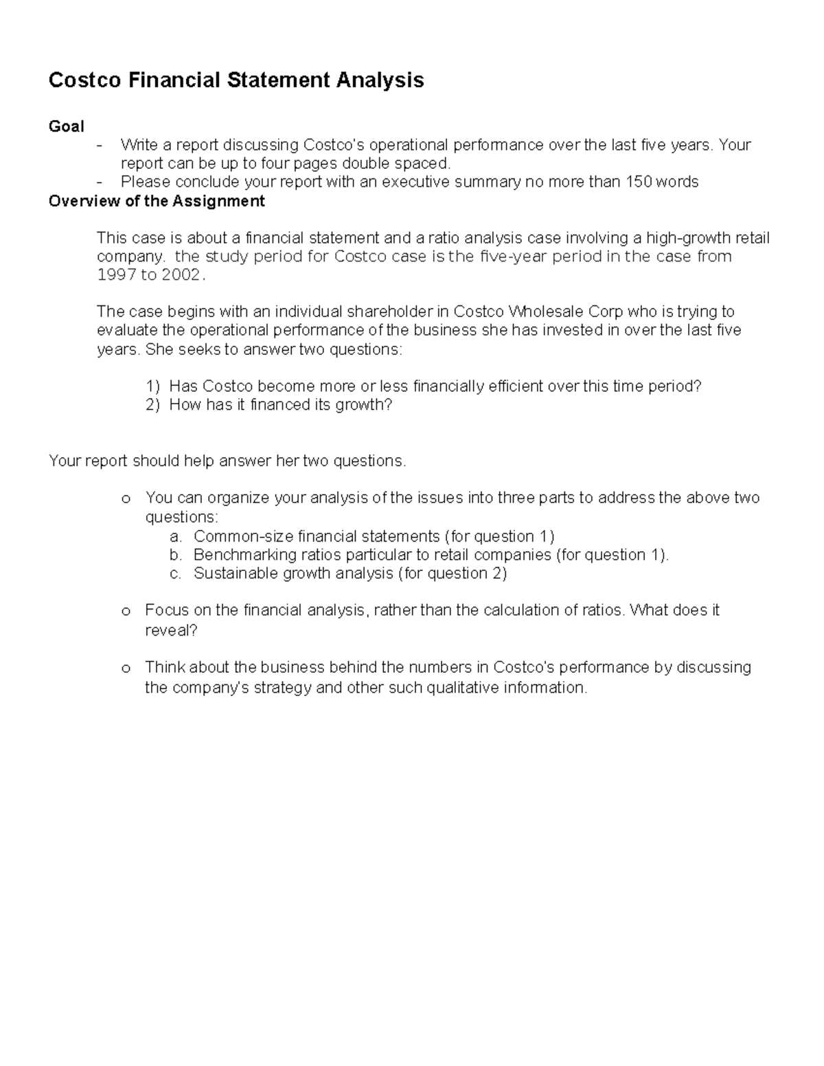 Costo costco Costco Financial Statement Analysis Goal Write a