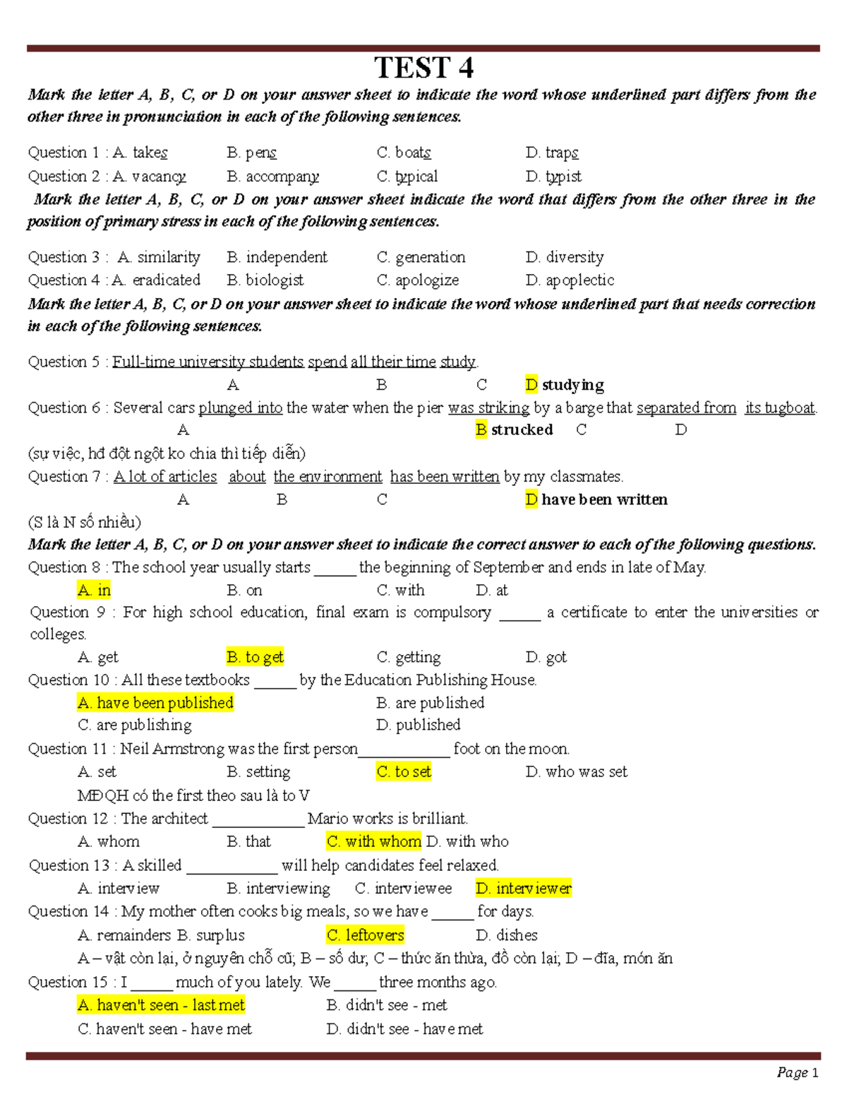 TEST 04 - abc - TEST 4 Mark the letter A, B, C, or D on your answer ...