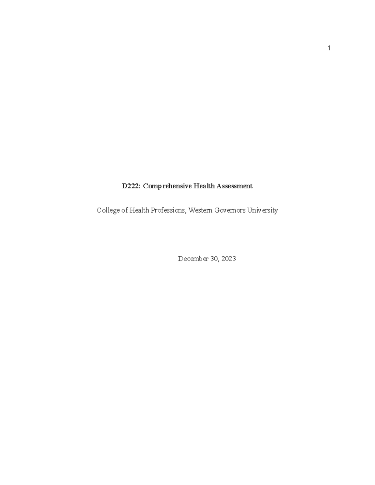 D222 Comprehensive Health Assessment - D222: Comprehensive Health ...