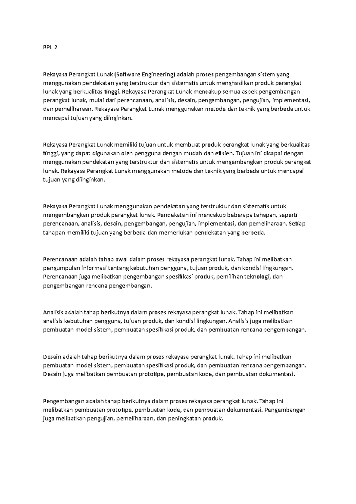 RPL 2 - Rekayasa Perangkat Lunak - RPL 2 Rekayasa Perangkat Lunak ...