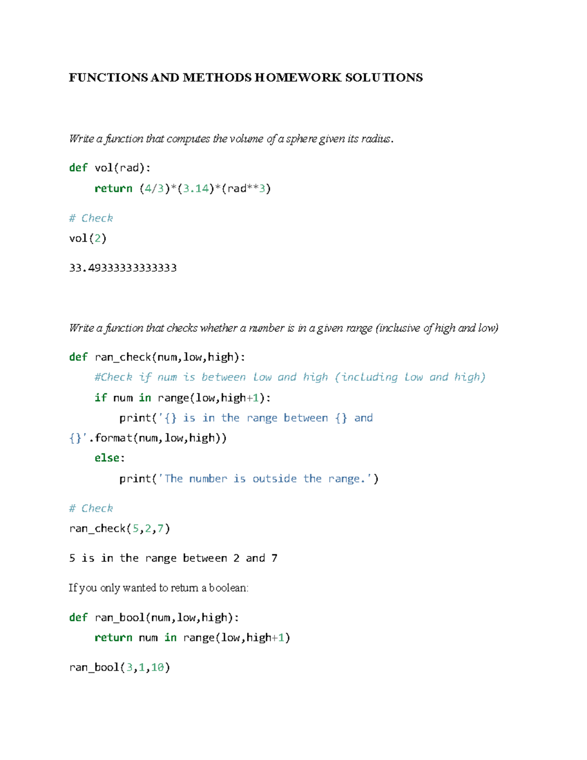 Functions and Methods Exercises - FUNCTIONS AND METHODS HOMEWORK ...