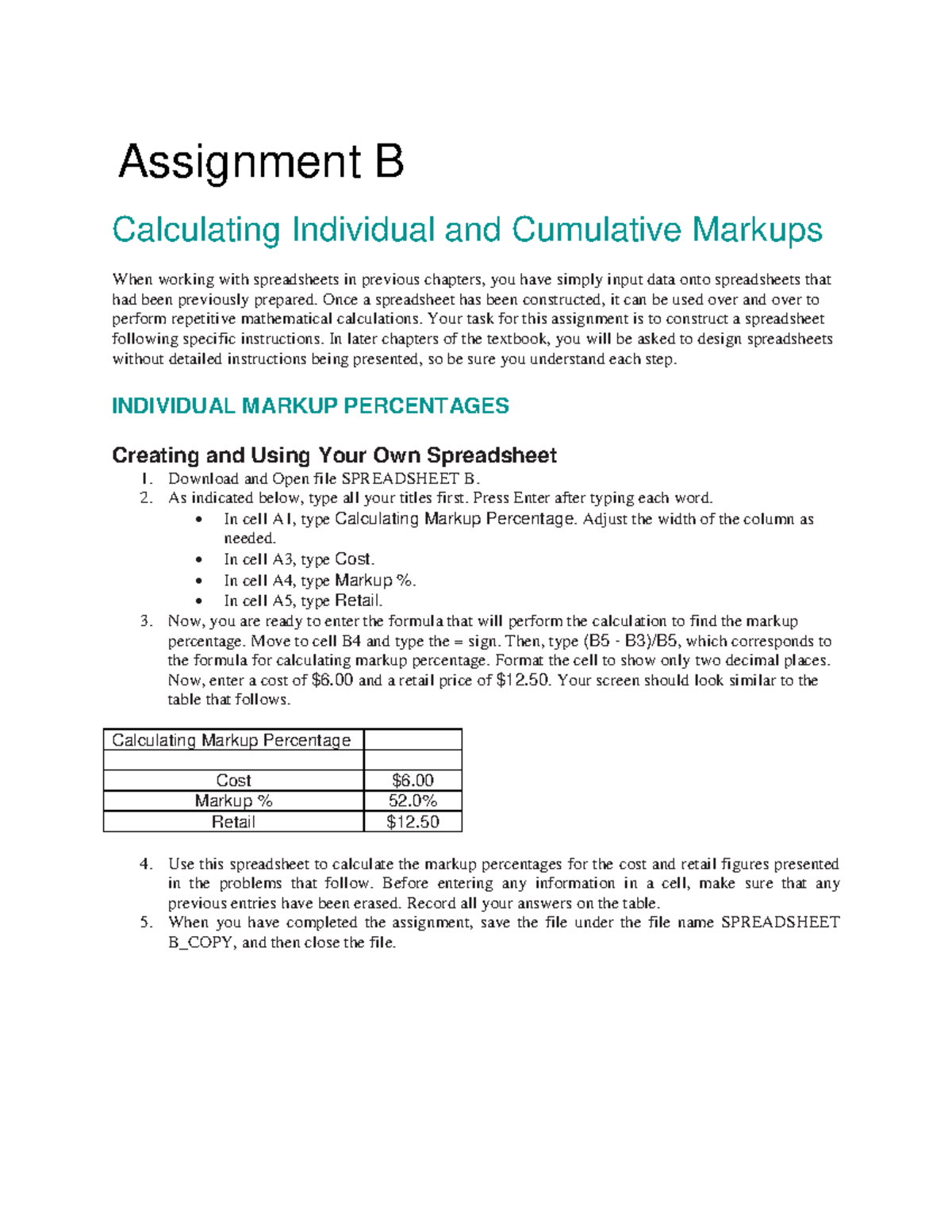 Rmg 400 Assign B Markups - Assignment B Calculating Individual And ...