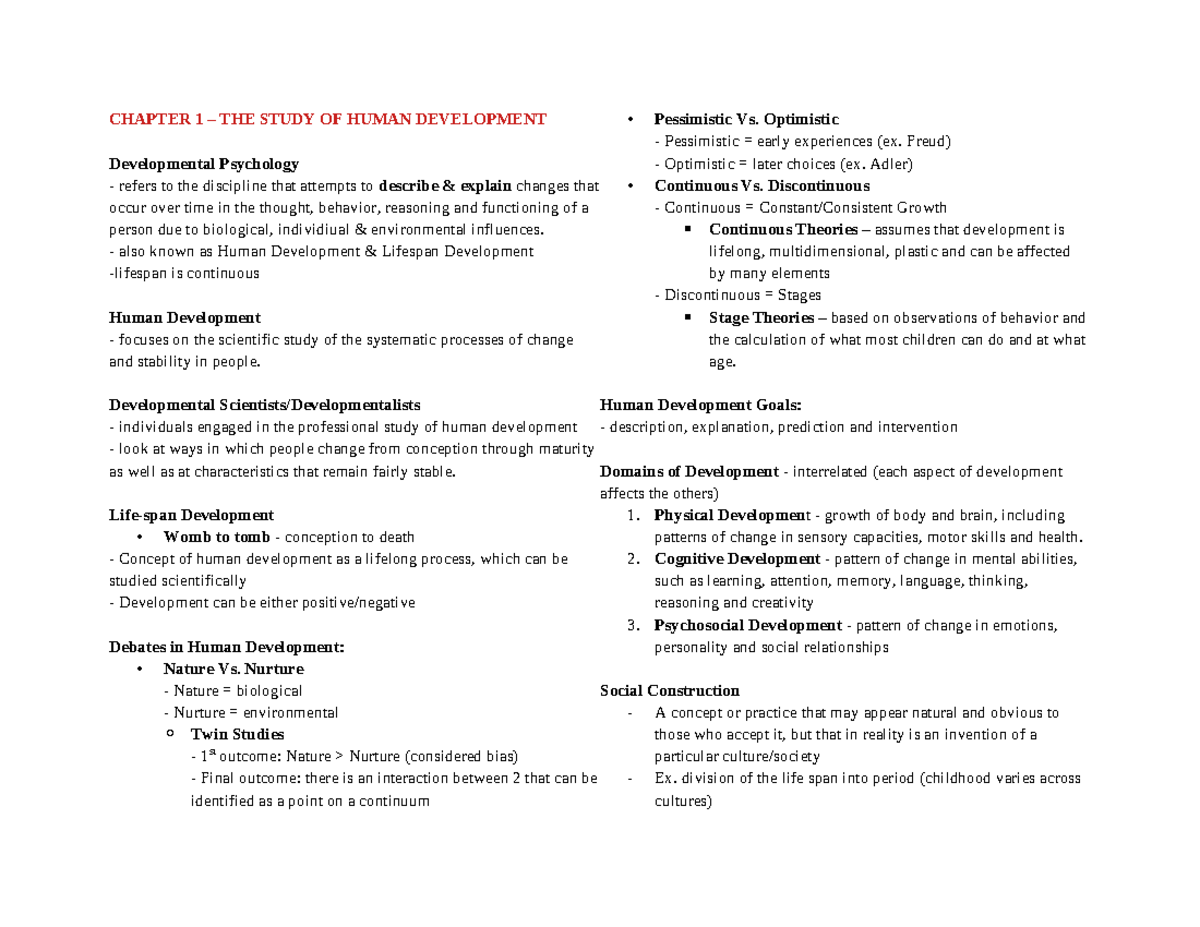Devpsy Summary - For my review - CHAPTER 1 – THE STUDY OF HUMAN ...
